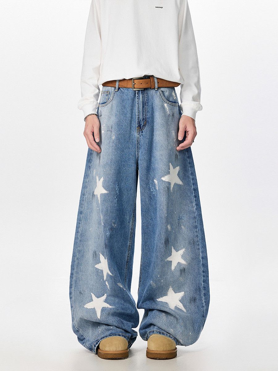 Japanese Brand American Star Graffiti Print Loose Casual Curved-Leg Jeans Size US 32 / EU 48 - 1 Thumbnail