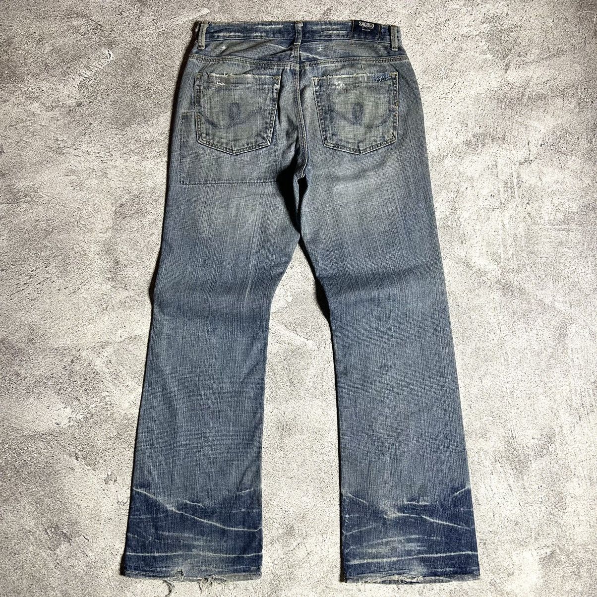 Japanese Brand Vintage SACRED BLUE Flared Denim Patchwork USA Size US 32 / EU 48 - 2 Thumbnail