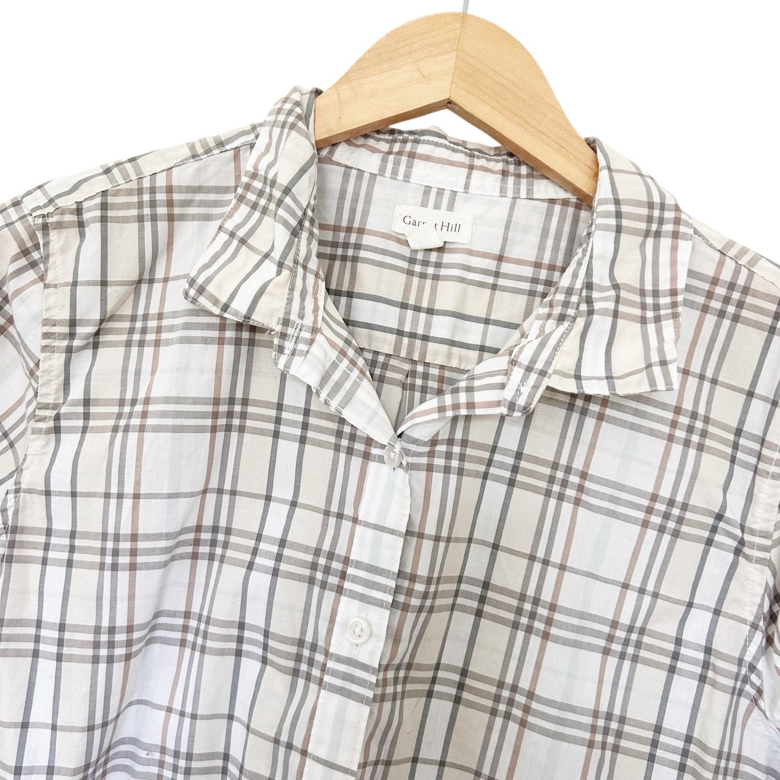 Other Garnet Hill White Tan Plaid Organic Pima Button Down Sz 12 Size XL / US 12-14 / IT 48-50 - 1 Thumbnail