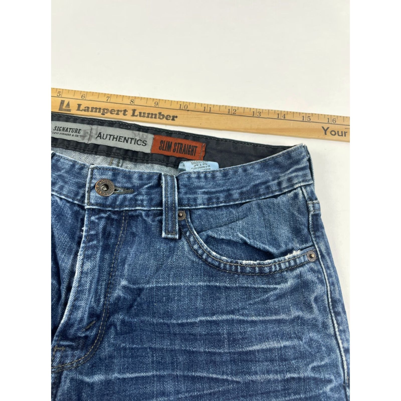 Vintage Signature by Levi Strauss & Co. Denim Jeans Men's 30x30 Distressed Slim Straight Size US 30 / EU 46 - 7 Thumbnail