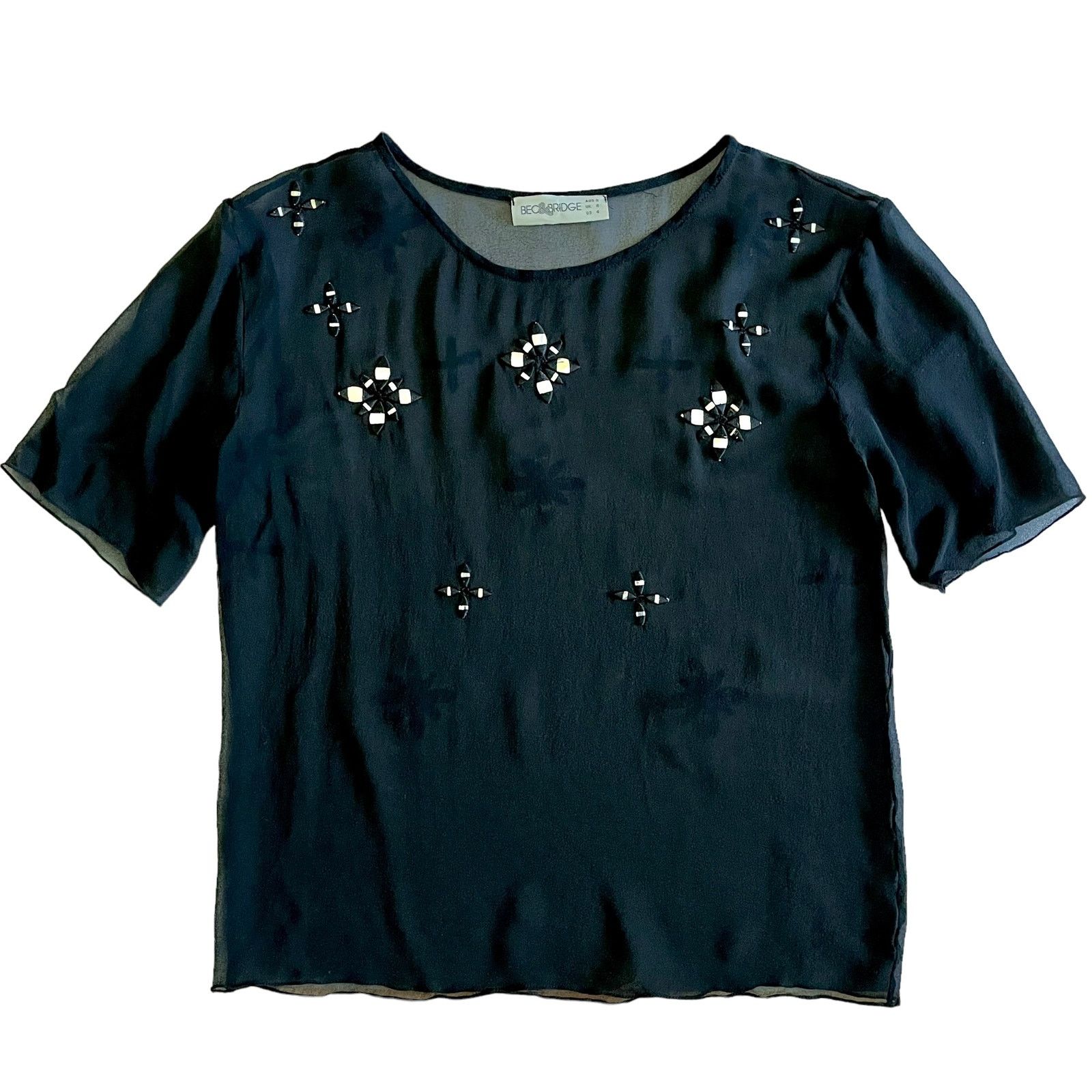 BEC + BRIDGE Bec & Bridge Black Silk Sencha Embellished Tee Blouse Size S / US 4 / IT 40 - 1 Thumbnail