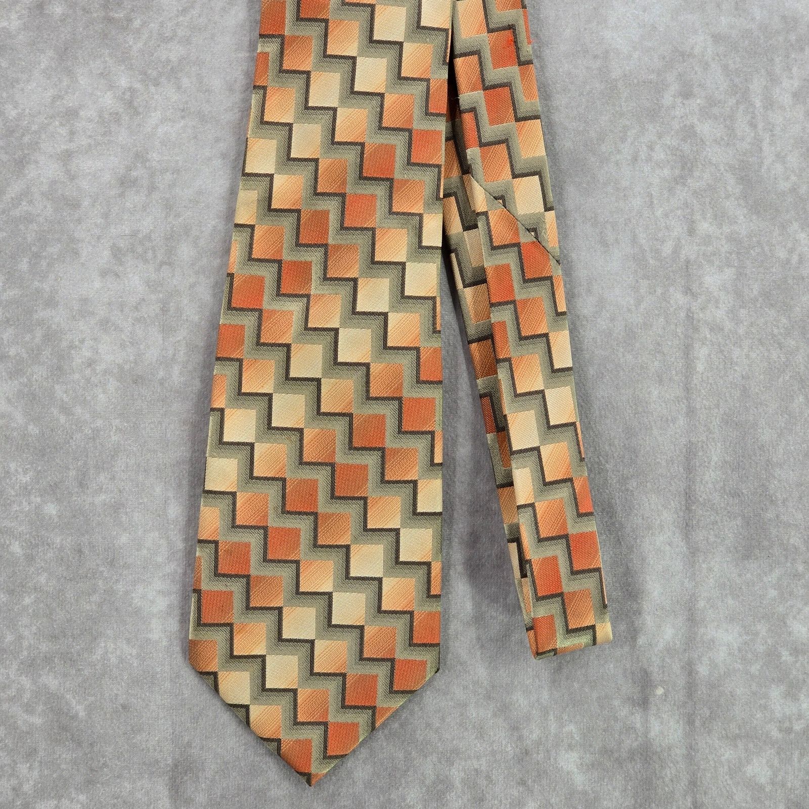 Arrow Arrow Gray Orange Brown Box Stair Geometric Silk Neck Tie Size 30 - 2 Thumbnail