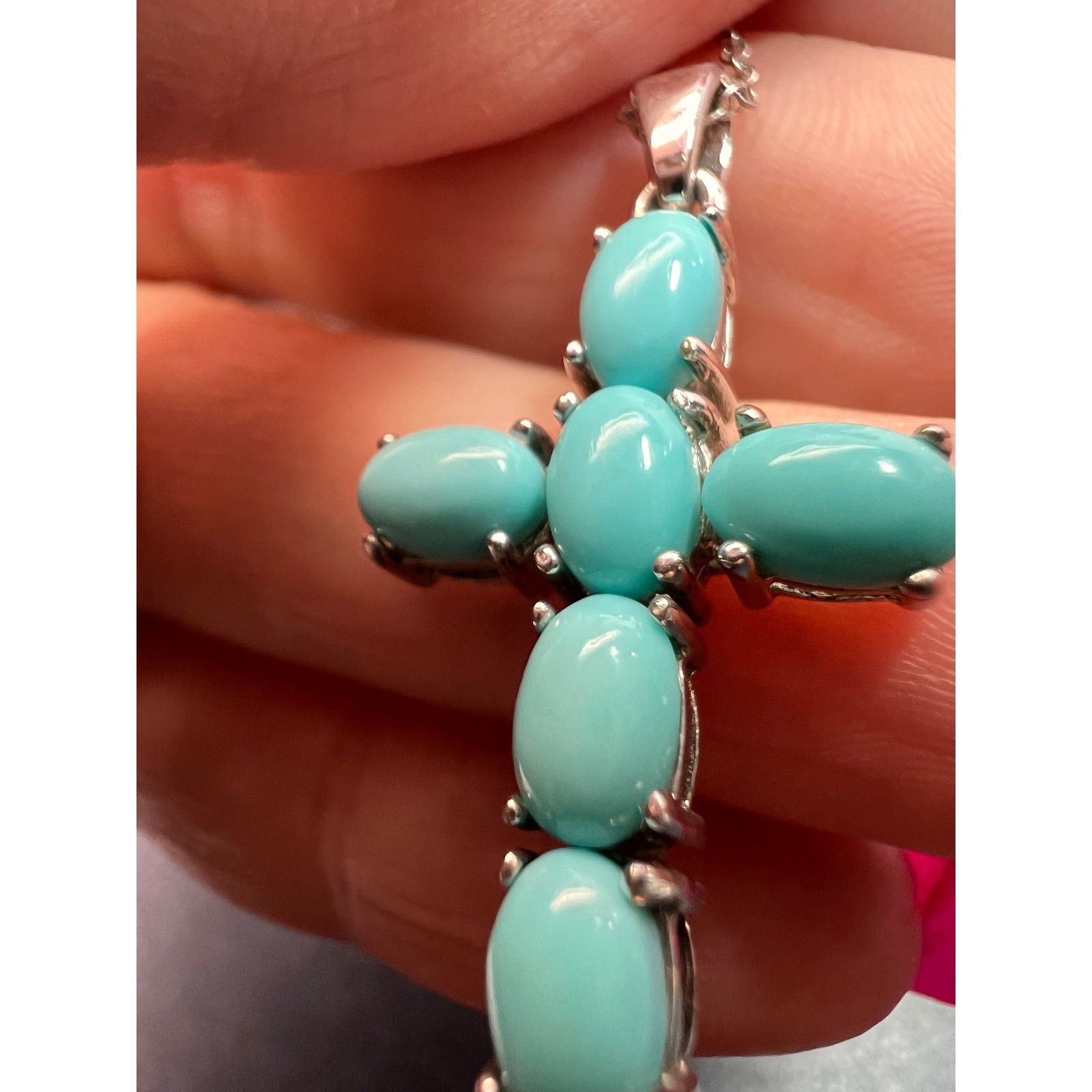 Other Turquoise cross pendant and chain in rhodium over sterling Size ONE SIZE - 6 Thumbnail