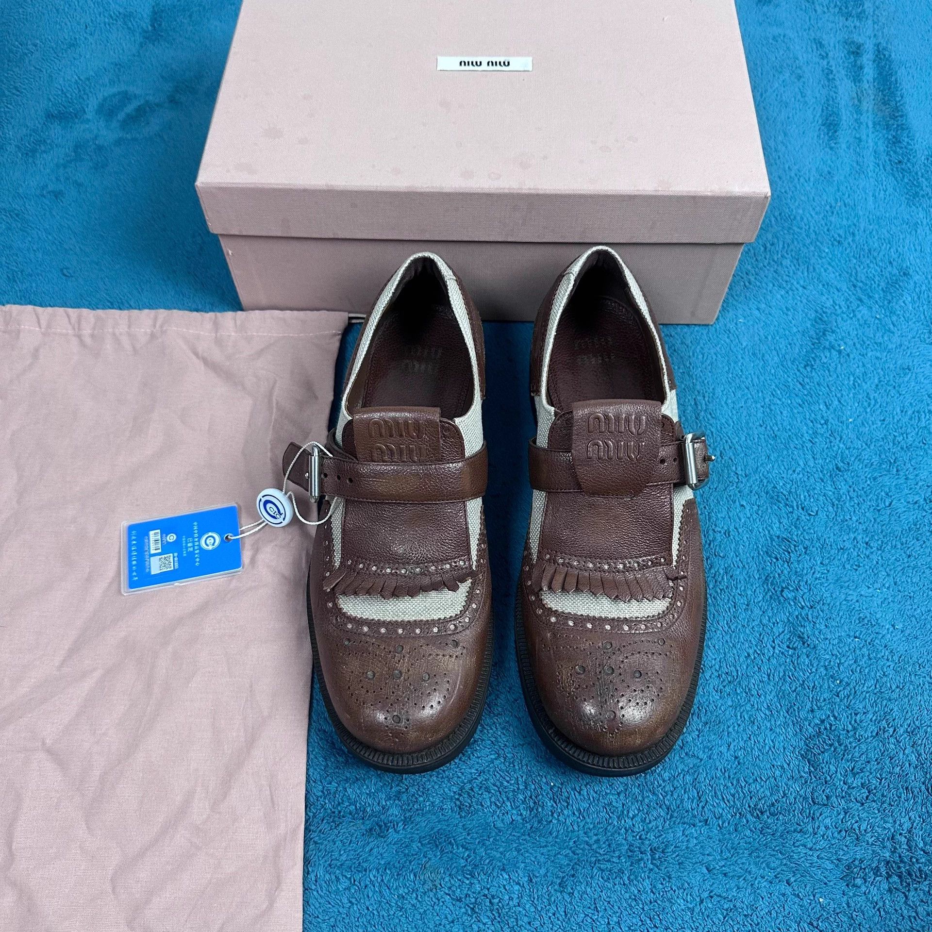 Miu Miu MIU MIU Brown-Gray Leather Cap-Toe Buckle Dress Shoes 38 Size US 7.5 / IT 37.5 - 1 Thumbnail