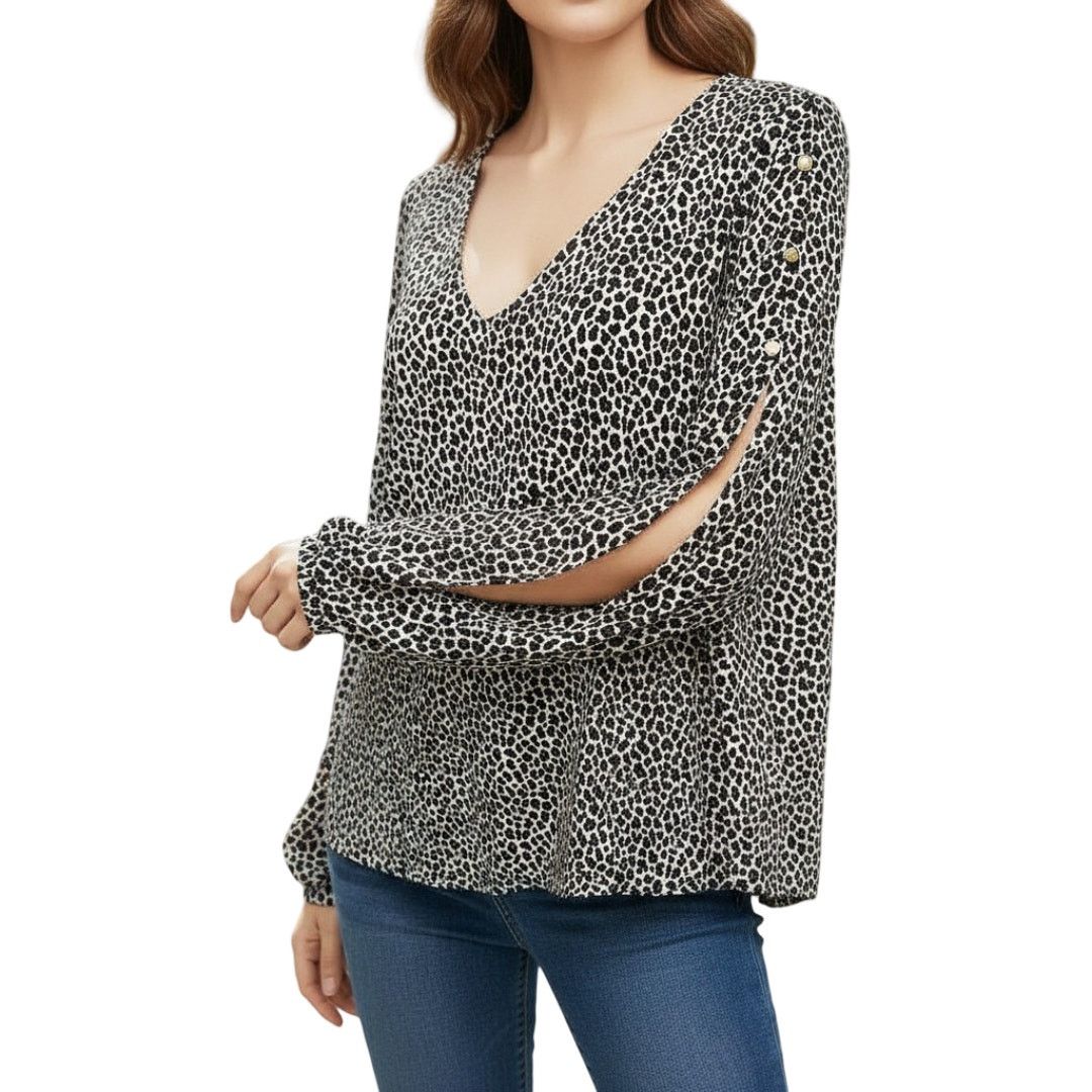 Michael Kors NWT MICHAEL KORS Arm Slit Animal Print Top Blouse L V-Neck Size L / US 10 / IT 46 - 1 Thumbnail