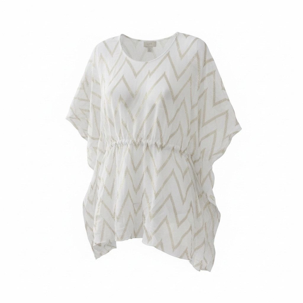Loft LOFT Outlet XS/S White Chevron Kimono Cardigan Sheer Boho Size S / US 4 / IT 40 - 1 Thumbnail