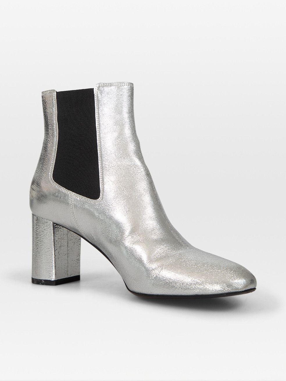 Saint Laurent Paris Silver Leather Chelsea Heel Shoes Boots, Women's (Size 7.5)