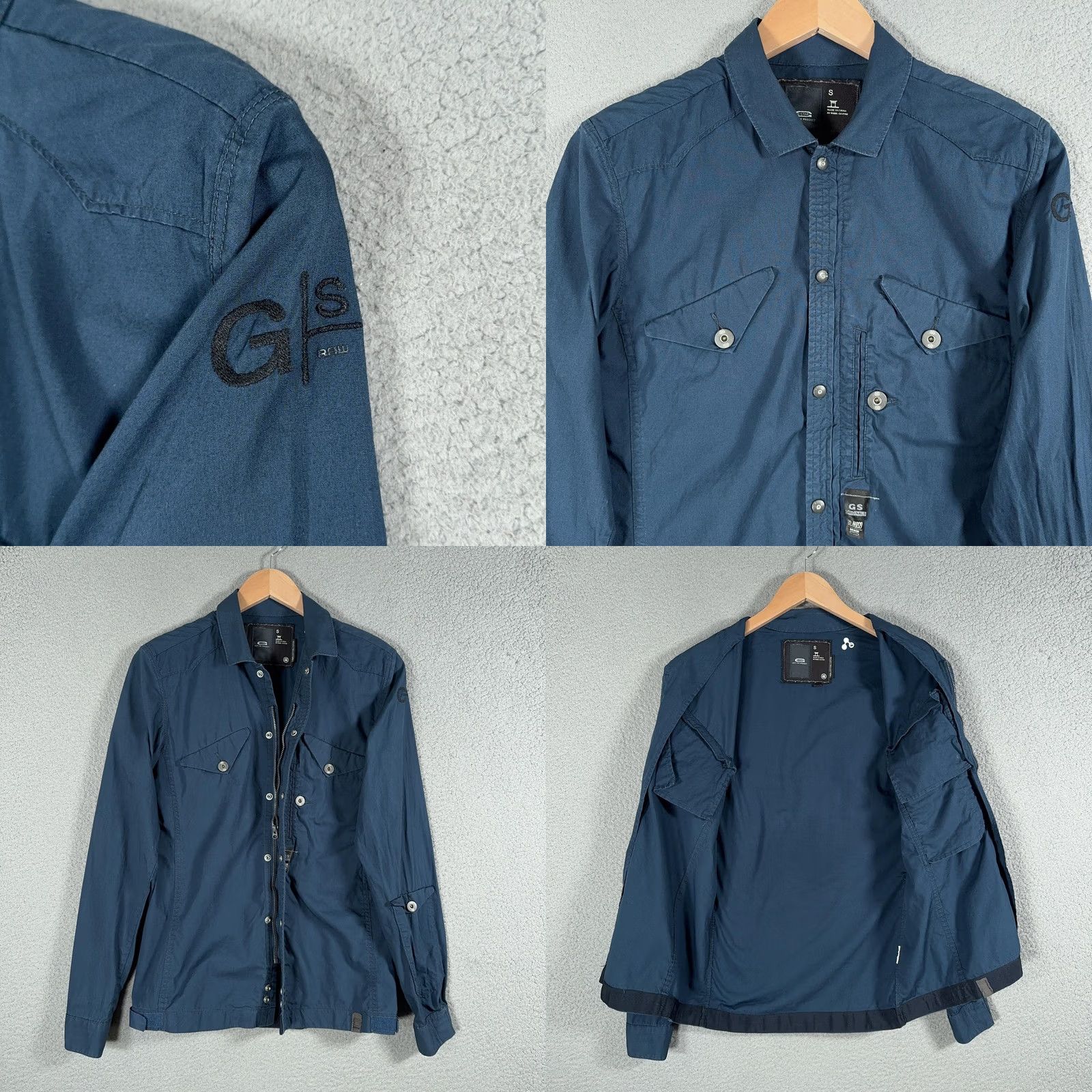 G-Star G Star Raw 3301 Shirt Mens Small Blue Full Zip Snap Front Military Button-Up Collared Long Sleeve Lightweight Pockets Size US S / EU 44-46 / 1 - 8 Thumbnail