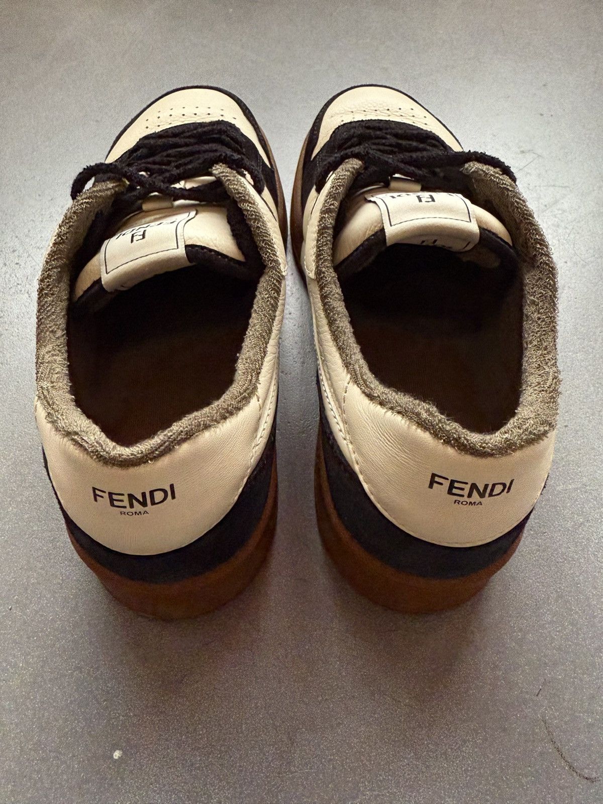 Fendi Fendi Match Low Top Leather Sneaker Cream/Black Size US 11 / EU 44 - 5 Thumbnail