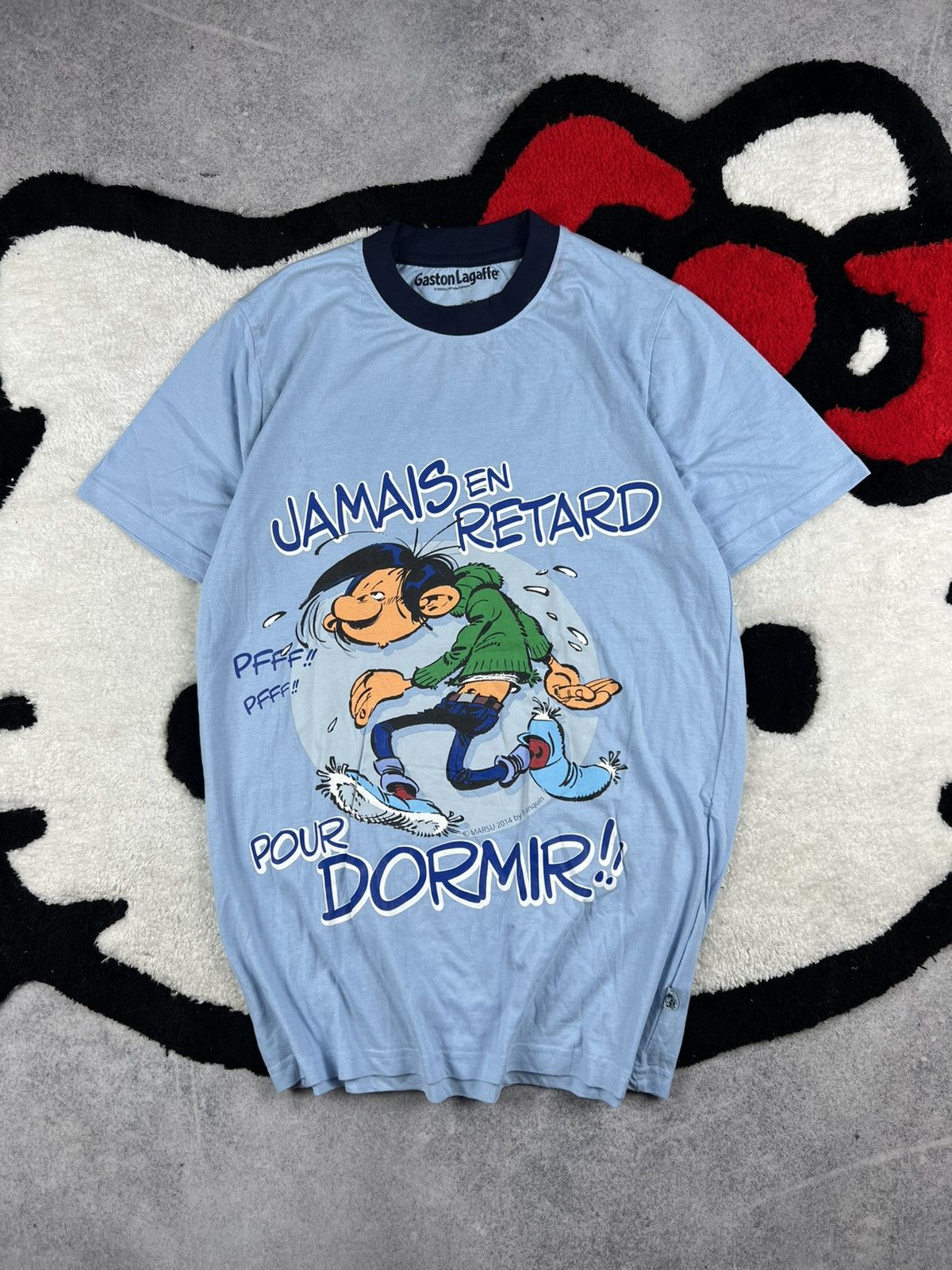Gaston Lagaffe 2014 Cartoon Movie Y2K Blue Tee Shirt