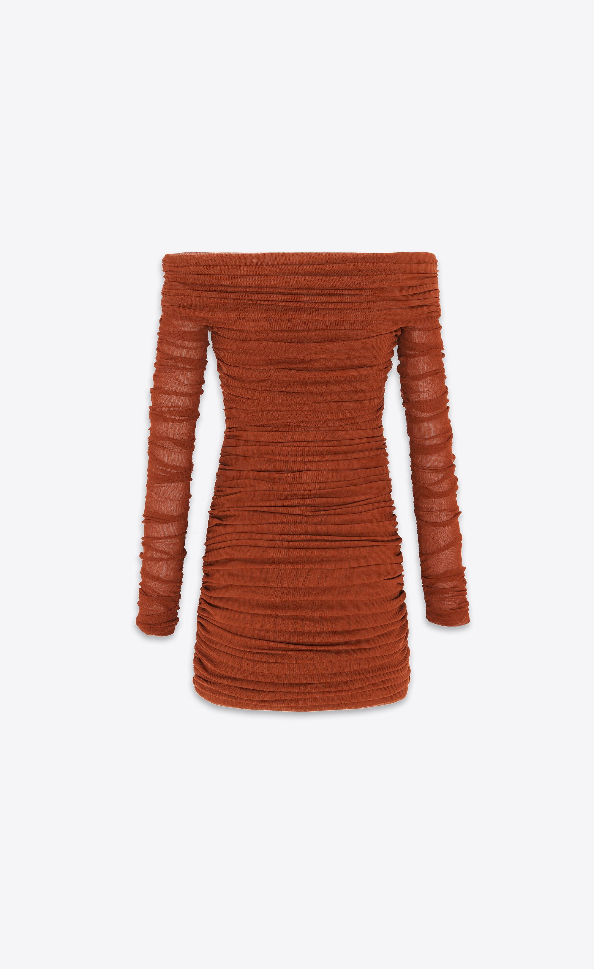 Saint Laurent Paris o1s1wg110625 782644 Ruched Off-The-Shoulder Dress in Tulle Size XS / US 0-2 / IT 36-38 - 2 Thumbnail