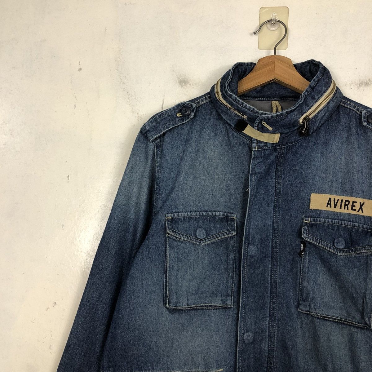 Avirex 💥VINTAGE DENIM BIKER JACKET AVIREX USN MILITARY Size US L / EU 52-54 / 3 - 9 Thumbnail
