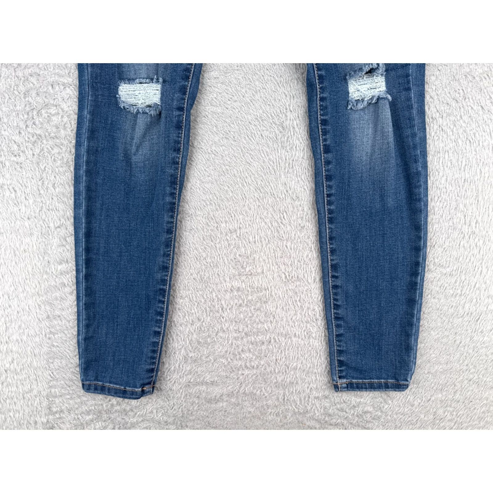 Vintage Wax Jeans Juniors Blue Denim Skinny Mid Rise 25x28 Womens Jeans 3 Distressed Pockets 5-Pocket Design Cotton Blend Cotton Size 26" / US 2 / IT 38 - 2 Thumbnail
