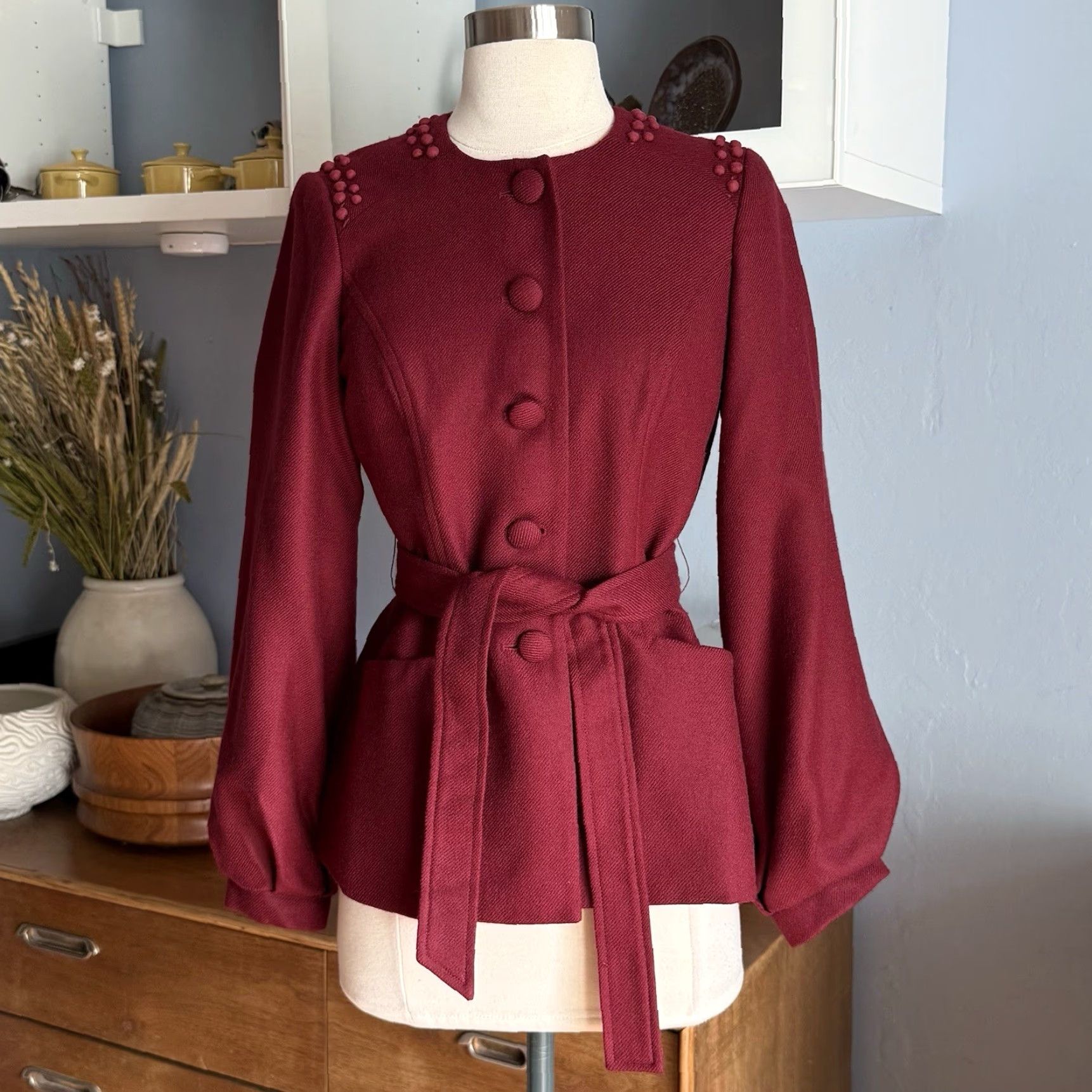 Lela Rose Lela Rose Wool Belted Jacket Blazer Maroon Burgundy Size 4 Size S / US 4 / IT 40 - 2 Thumbnail