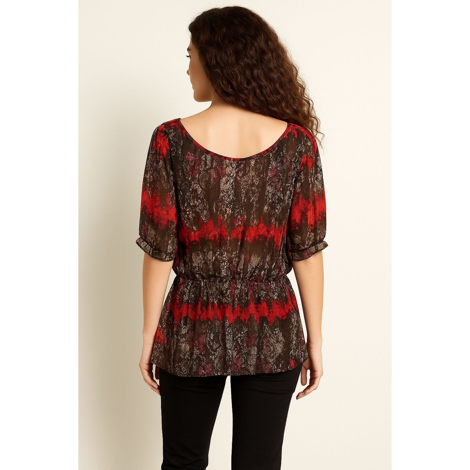 Other AGB XL Sheer Lace Tunic Red Black Snake Tie Neck Blouse Roma Size XL / US 12-14 / IT 48-50 - 5 Thumbnail