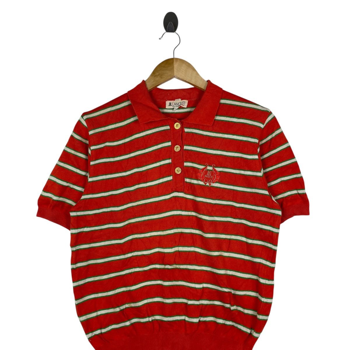 Vintage Vintage 80s Lancetti Sport Stripe Knitwear Polo Jumper Size US M / EU 48-50 / 2 - 2 Thumbnail