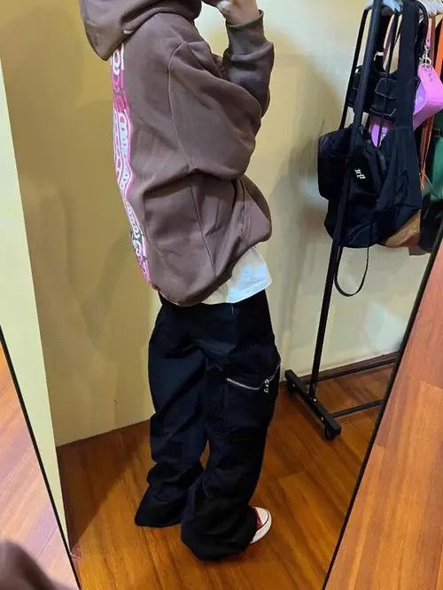 Designer Street Hip Hop Black Zipper Pocket Workwear Trousers Size US 32 / EU 48 - 3 Thumbnail