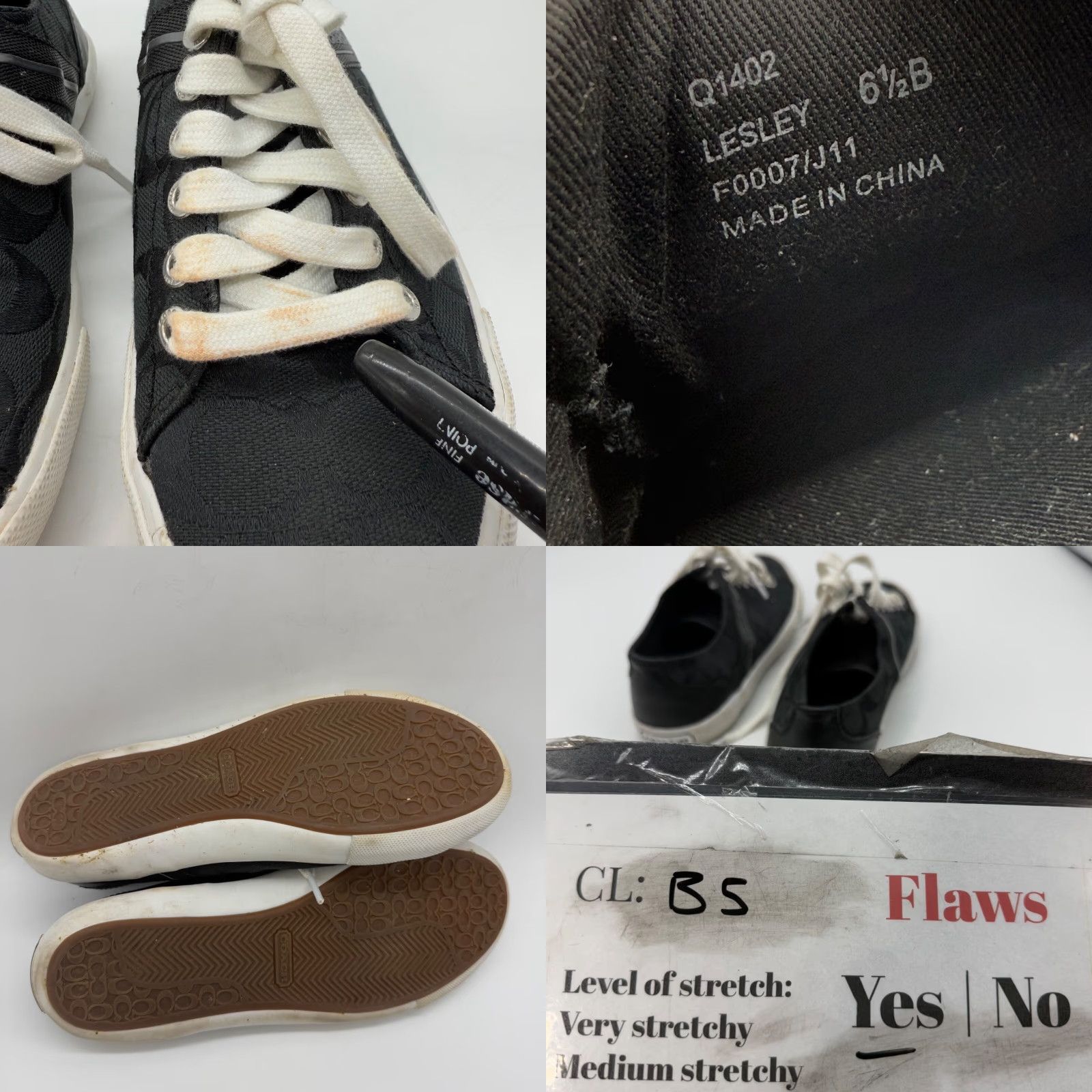 Coach Coach Womens Lesley Sneakers Size 6.5 B Black Logo Print Lace Up Canvas Shoes Size US 7 / IT 37 - 8 Thumbnail