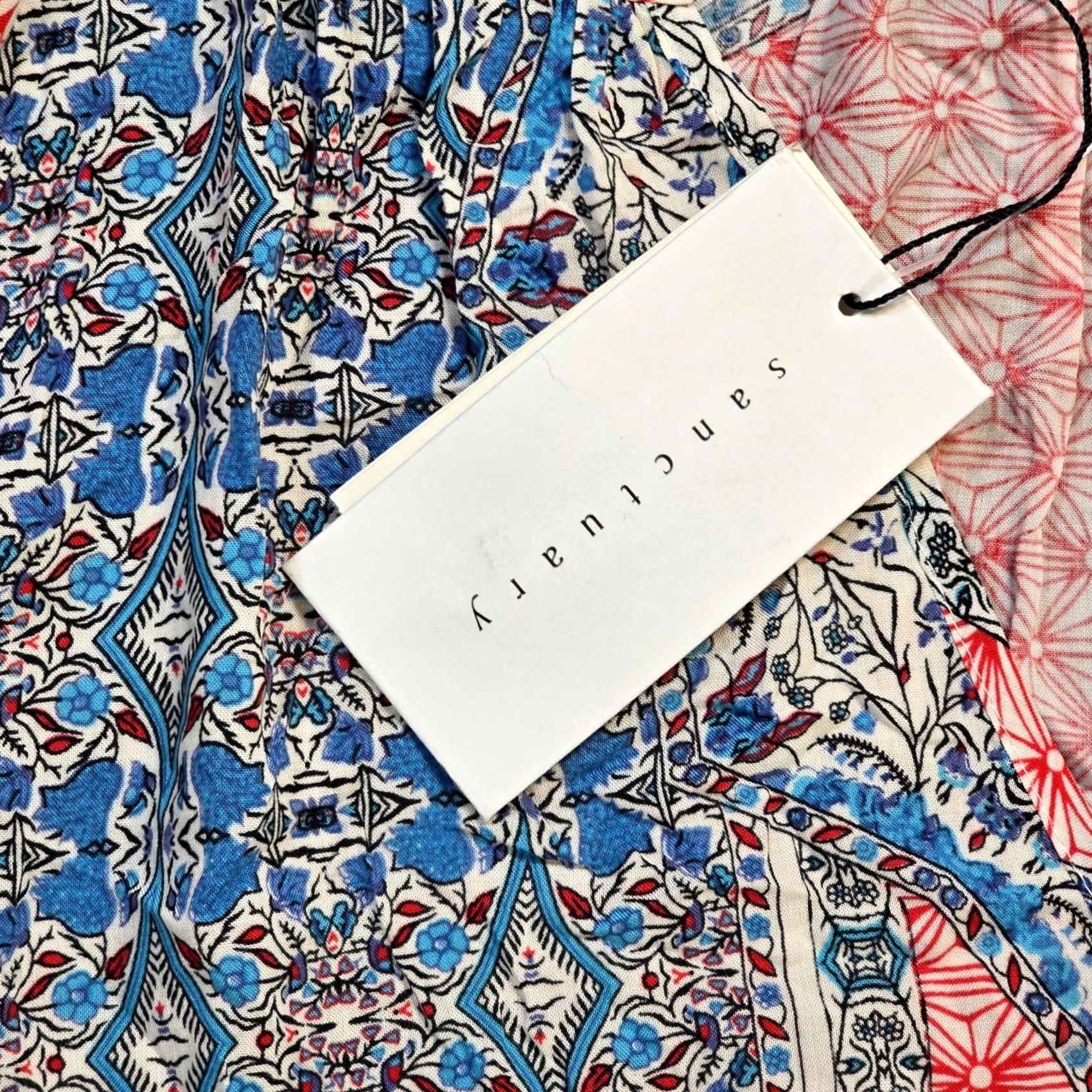 Sanctuary Sanctuary Dress Womens XL Blue Red Patchwork V Neck Boho Hippie Shirt Dress Womens XL Red Size XL / US 12-14 / IT 48-50 - 4 Thumbnail
