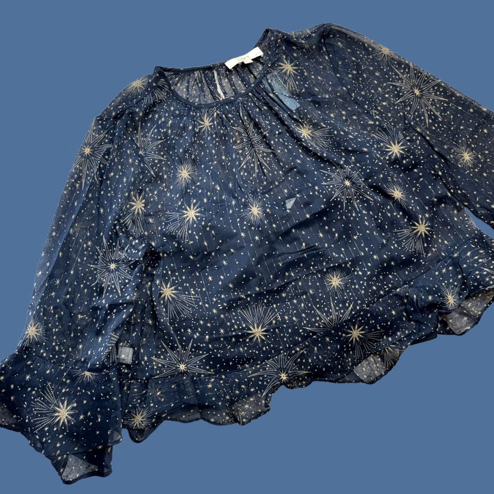 Loft LOFT Blue Chiffon Celestial Peplum Ruffle Sleeve Blouse Womens 2XL Petite Crew Neck Long Sleeve Shirt Size XXL / US 16-18 / IT 52-54 - 1 Thumbnail