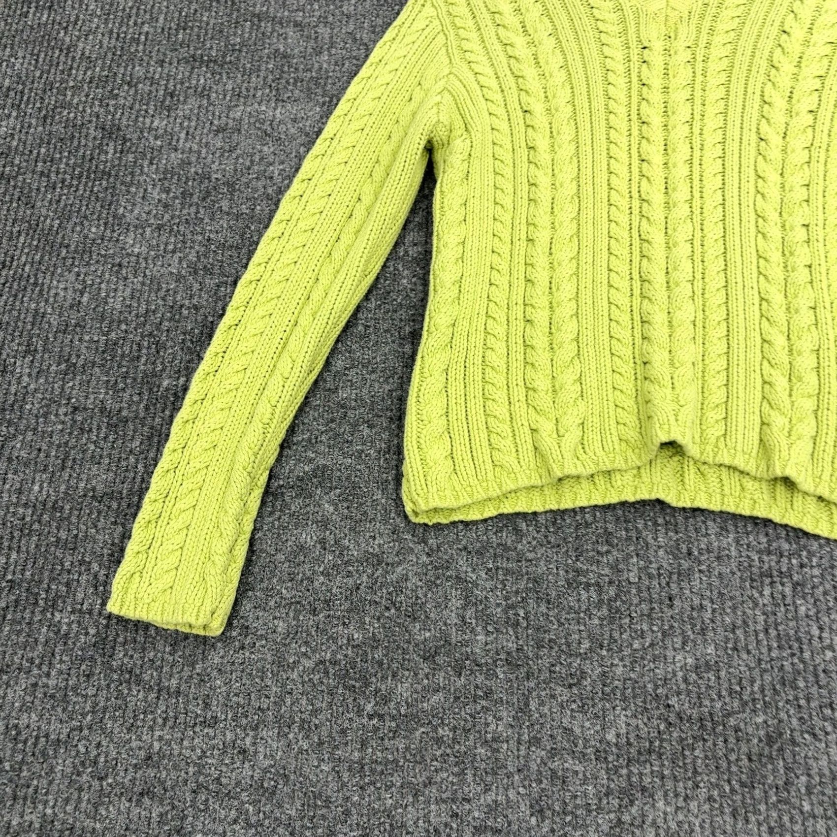 J.Crew J.CREW Sweater Womens S Lime Green 100% Cotton Cable-Knit V-Neck Classic Pullover Long Sleeve Size S / US 4 / IT 40 - 2 Thumbnail