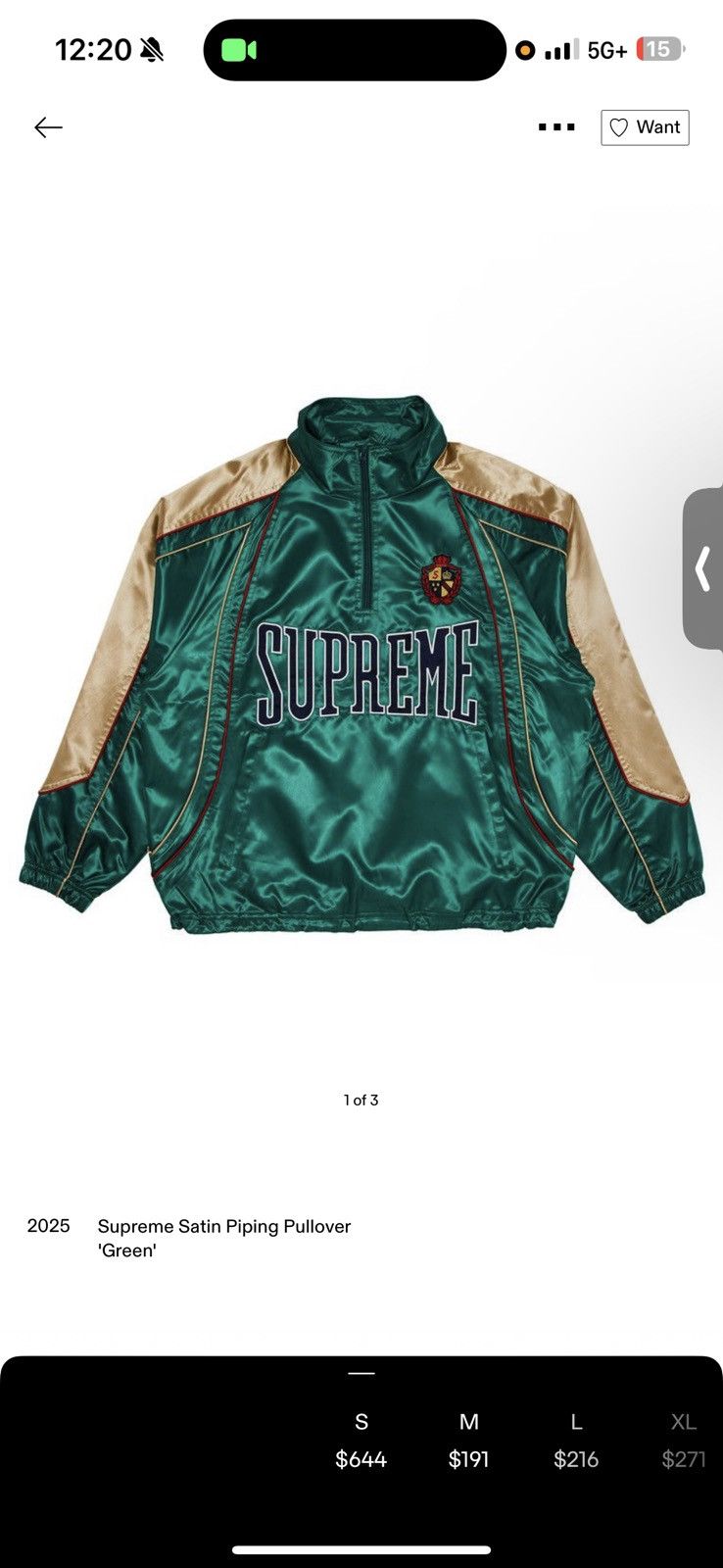 Supreme Supreme Satin Piping Pullover ‘Green’ Size US S / EU 44-46 / 1 - 6 Thumbnail