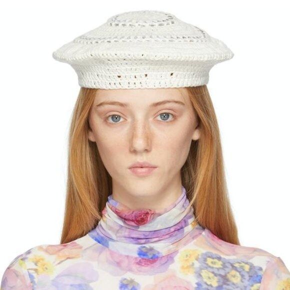 Ganni Ganni Women's Cotton Knitted Beret in Egret Size ONE SIZE - 4 Thumbnail