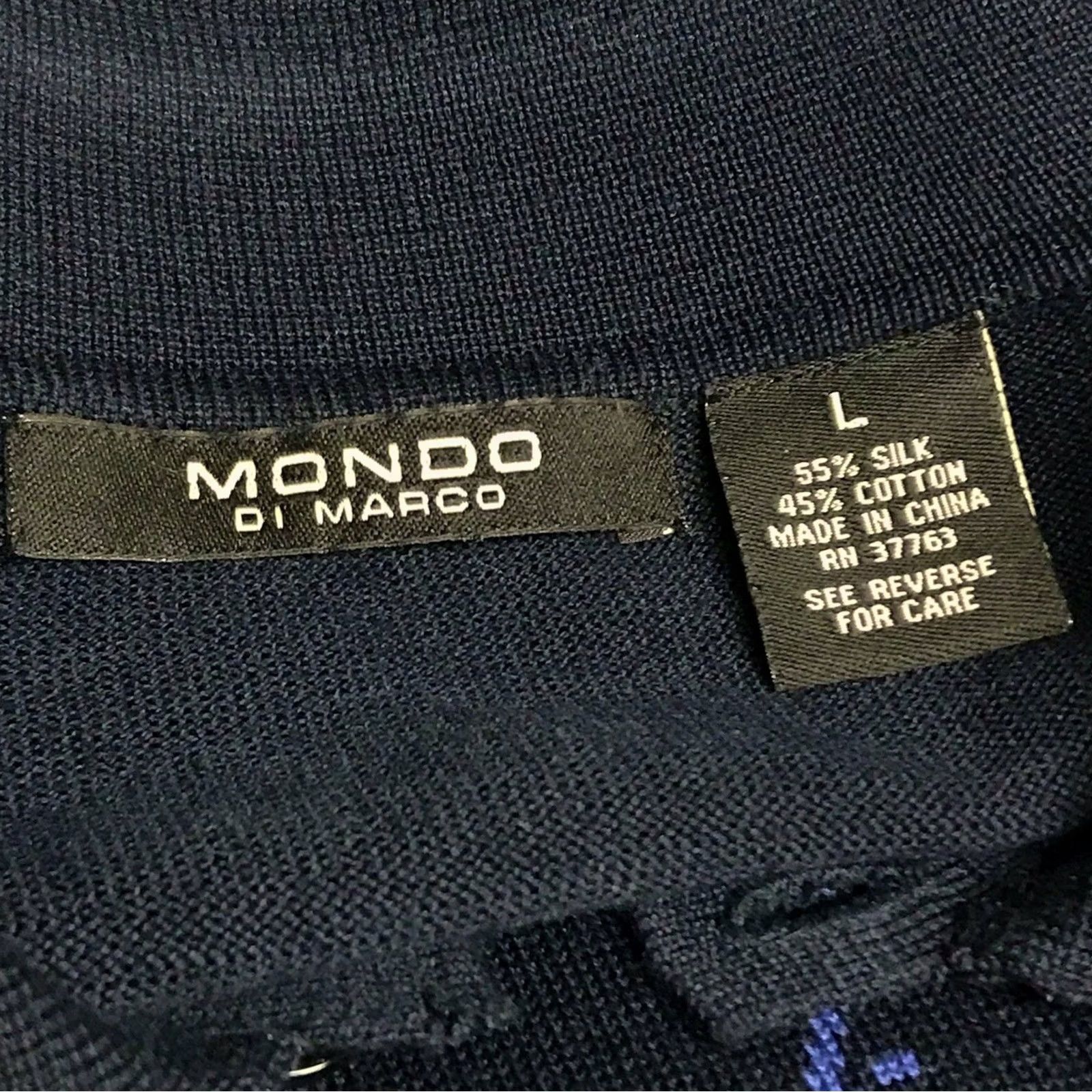 Vintage VTG Mondo Di Marco Men Navy Diamond Zigzag Silk Blend Knit Collared Sweater L Size US L / EU 52-54 / 3 - 3 Thumbnail