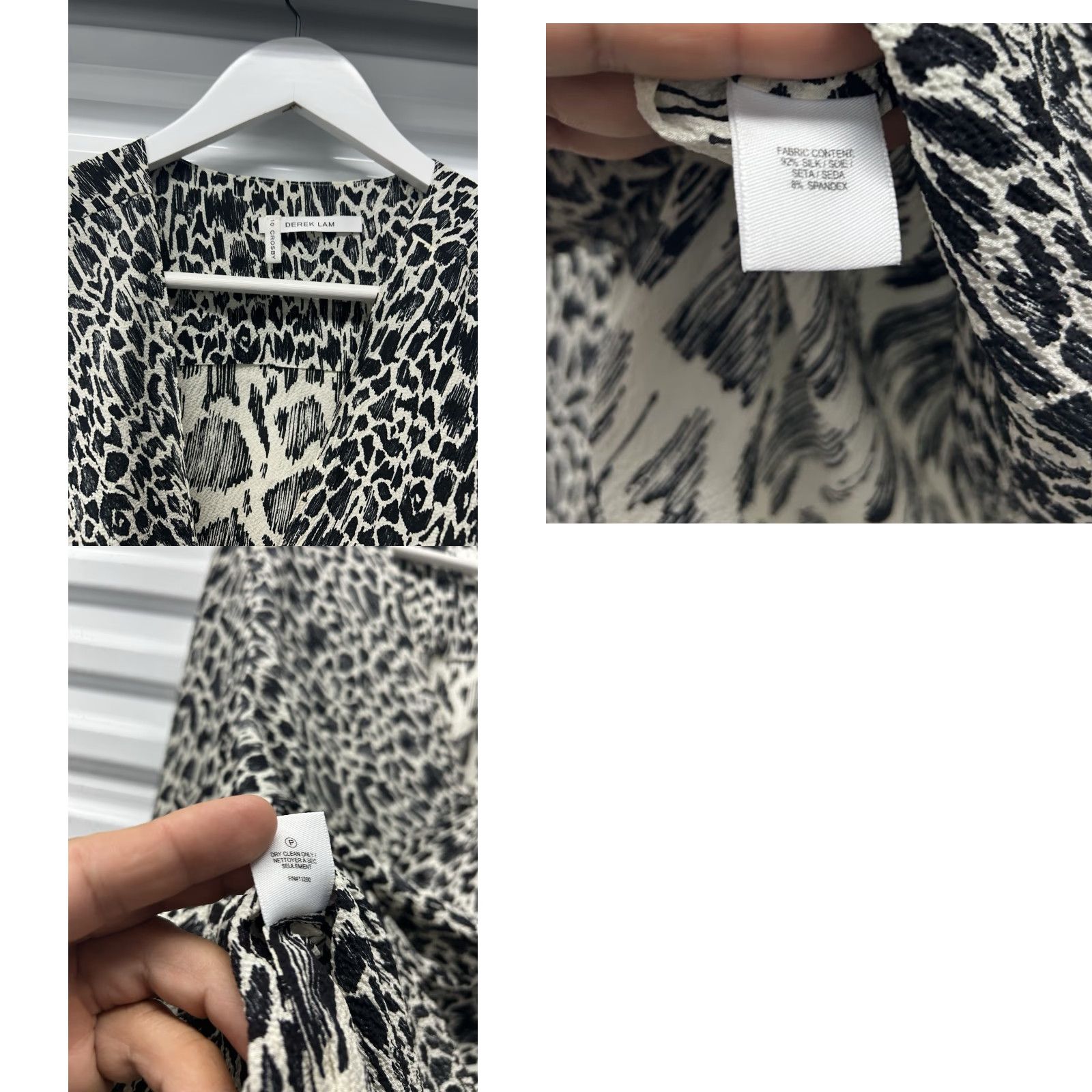 Vintage Derek Lam 10 Crosby Blouse Ice Ivory Leopard V-Neck Long Sleeve Silk Top 2 Women’s Size XS / US 0-2 / IT 36-38 - 8 Thumbnail