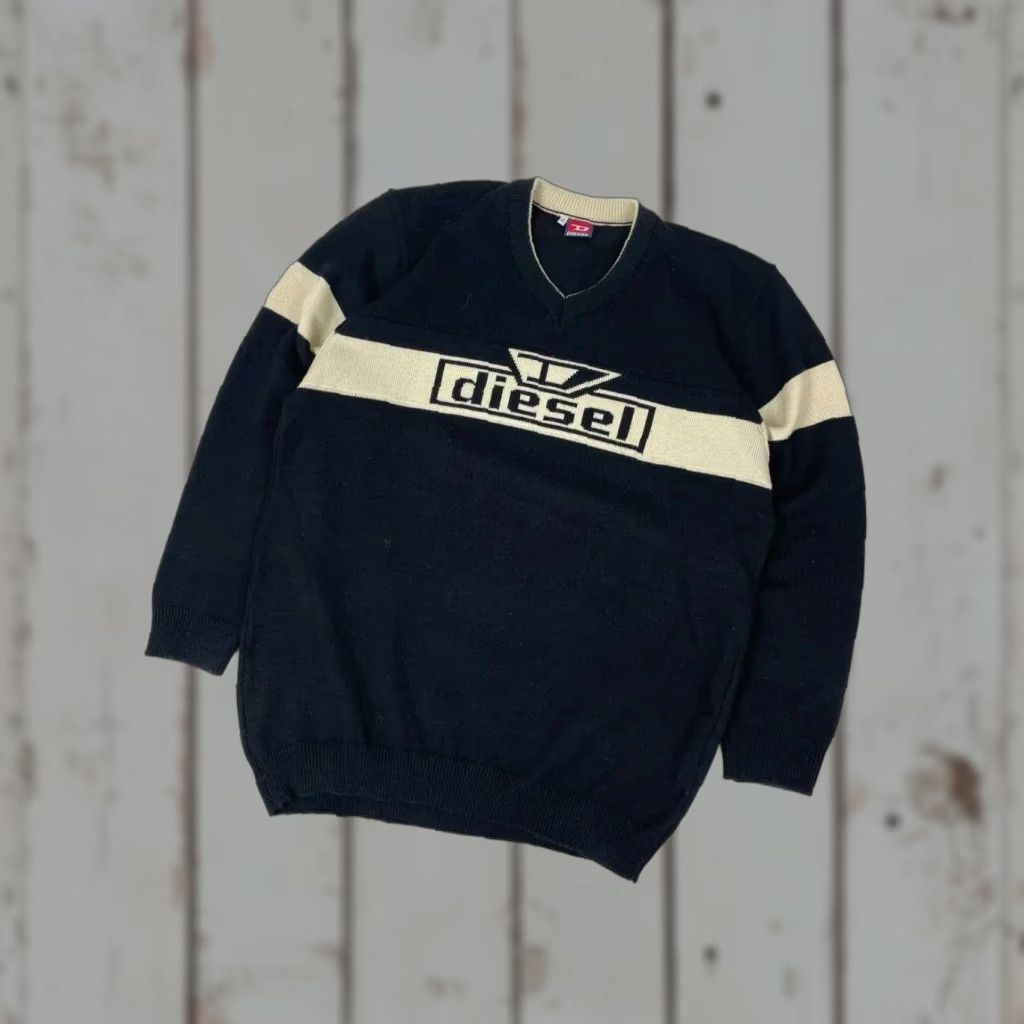 Diesel VINTAGE Diesel Knit Sweater V-Neck Big Logo 90s Men 2XL Black Size US XXL / EU 58 / 5 - 1 Thumbnail