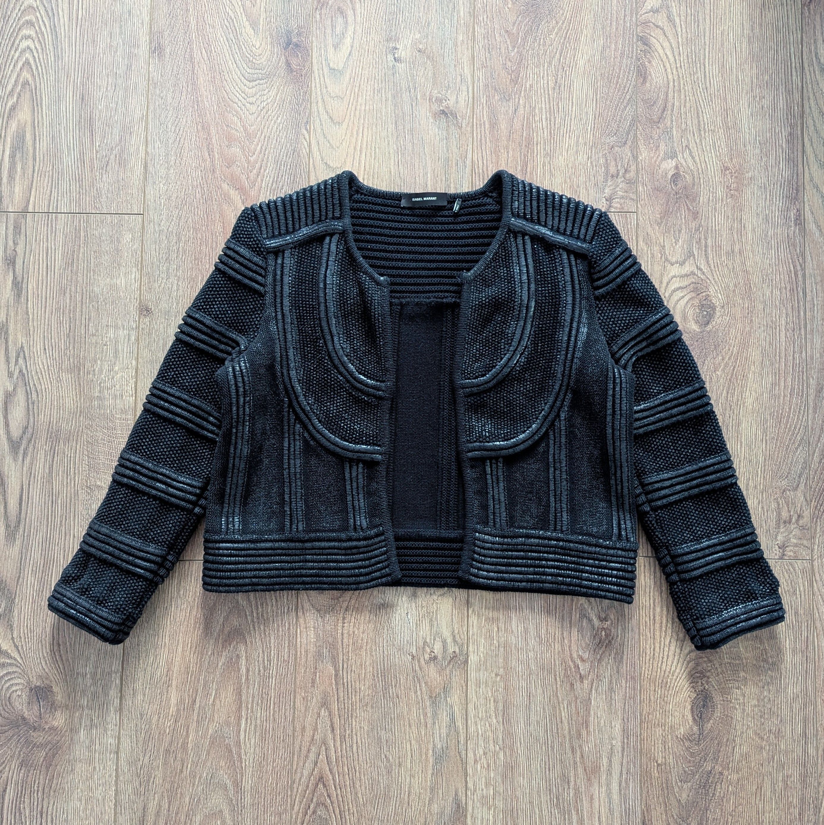 Isabel Marant ISABEL MARANT Black Textured Coated Cotton Knit Cardigan Size M / US 6-8 / IT 42-44 - 1 Thumbnail