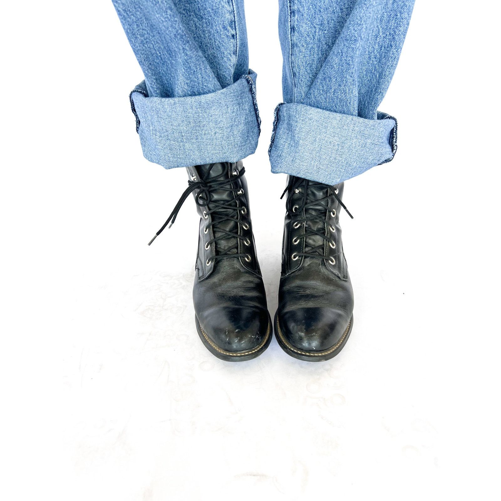 Durango VTG Blk Leather Lace-Up Boots | Grunge Punk Western W Sz7 Size US 7 / IT 37 - 1 Thumbnail