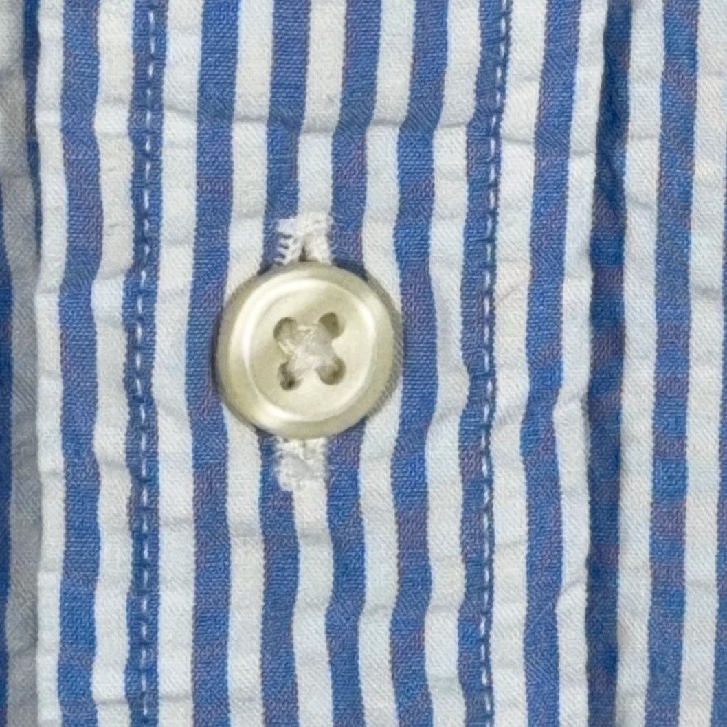 Ralph Lauren Ralph Lauren Shirt Adult 2XL Blue White Striped Seersucker Cotton Button-Up Collar Short Sleeve Embroidered Pony Pocket Size US XXL / EU 58 / 5 - 6 Thumbnail