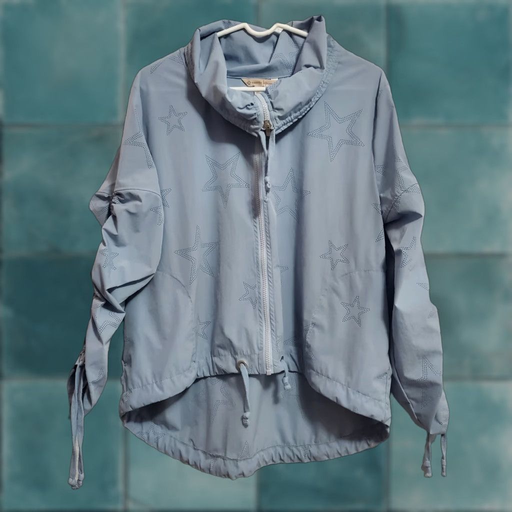 Nanette Lepore VINTAGE Nanette Lepore Jacket Women XL Blue Glacier Estrella Star Nylon Zip Windbreaker Size XL / US 12-14 / IT 48-50 - 1 Thumbnail