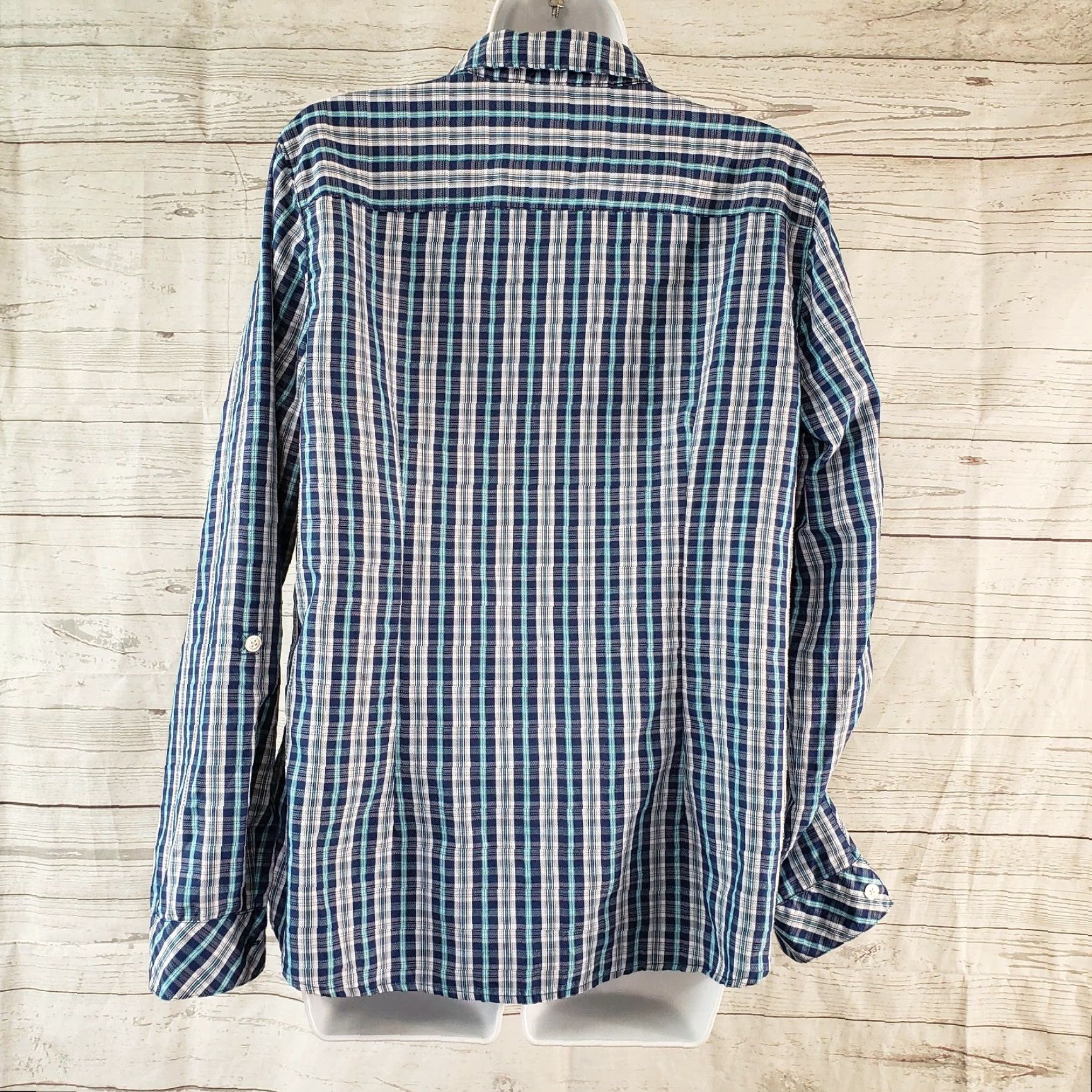 Eddie Bauer Eddie Bauer Women's Button-Front Shirt L Blue Plaid Nylon Blend Shirt, Casual, Long Sleeve, Collared, Regular, Colorful Pattern, Womens Size L / US 10 / IT 46 - 4 Thumbnail