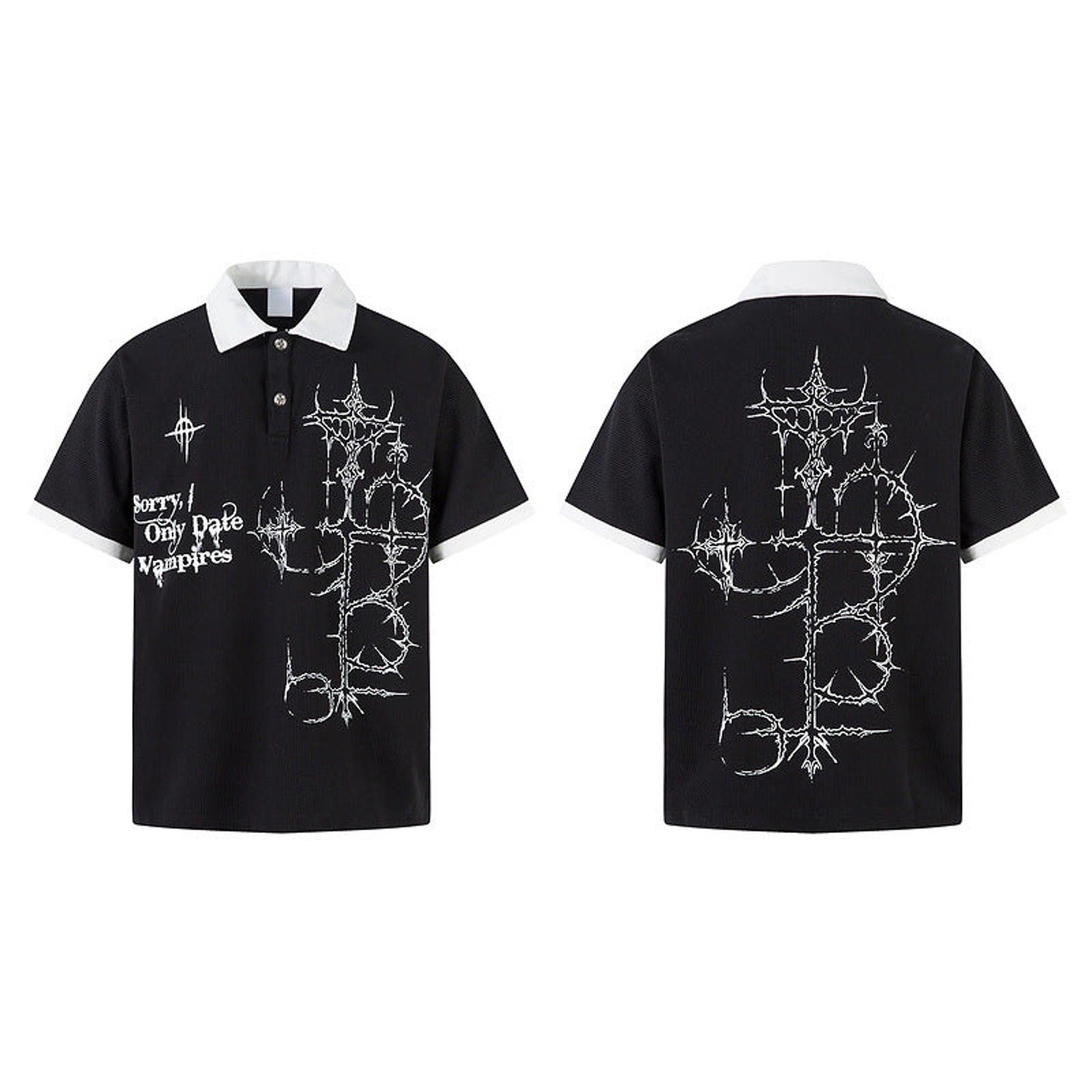 Japanese Brand Black Graphic Polo Shirt Size US M / EU 48-50 / 2 - 3 Thumbnail