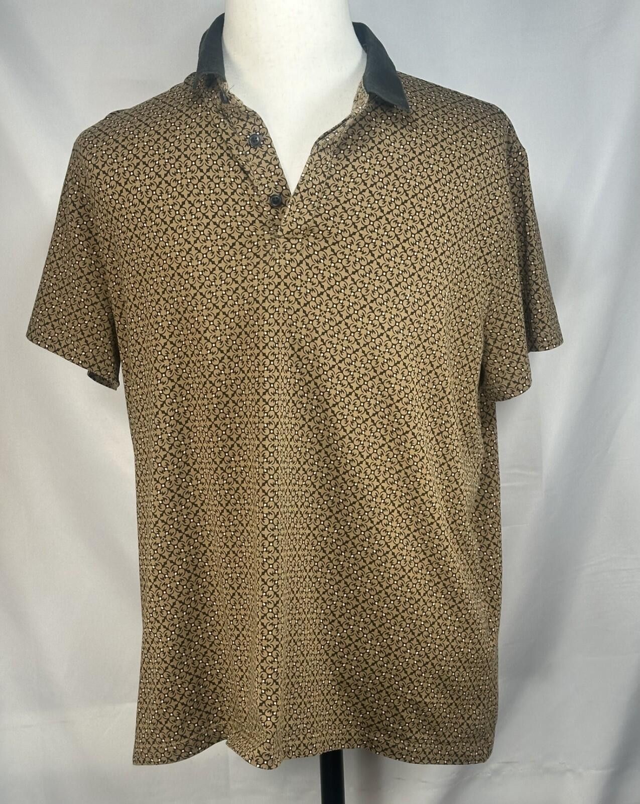 Express Express 1/4 Button Graphic Print Polo Shirt Brown Mens L Size US L / EU 52-54 / 3 - 1 Thumbnail