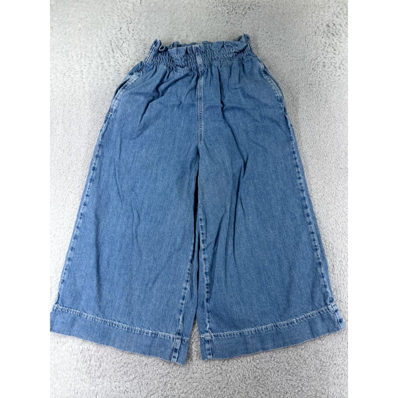 Topshop Top Shop Jeans Womens 25 Blue Denim Moto Wide-Leg Capri Elastic Waist Cott Size 4XL / US 24-26 - 2 Thumbnail