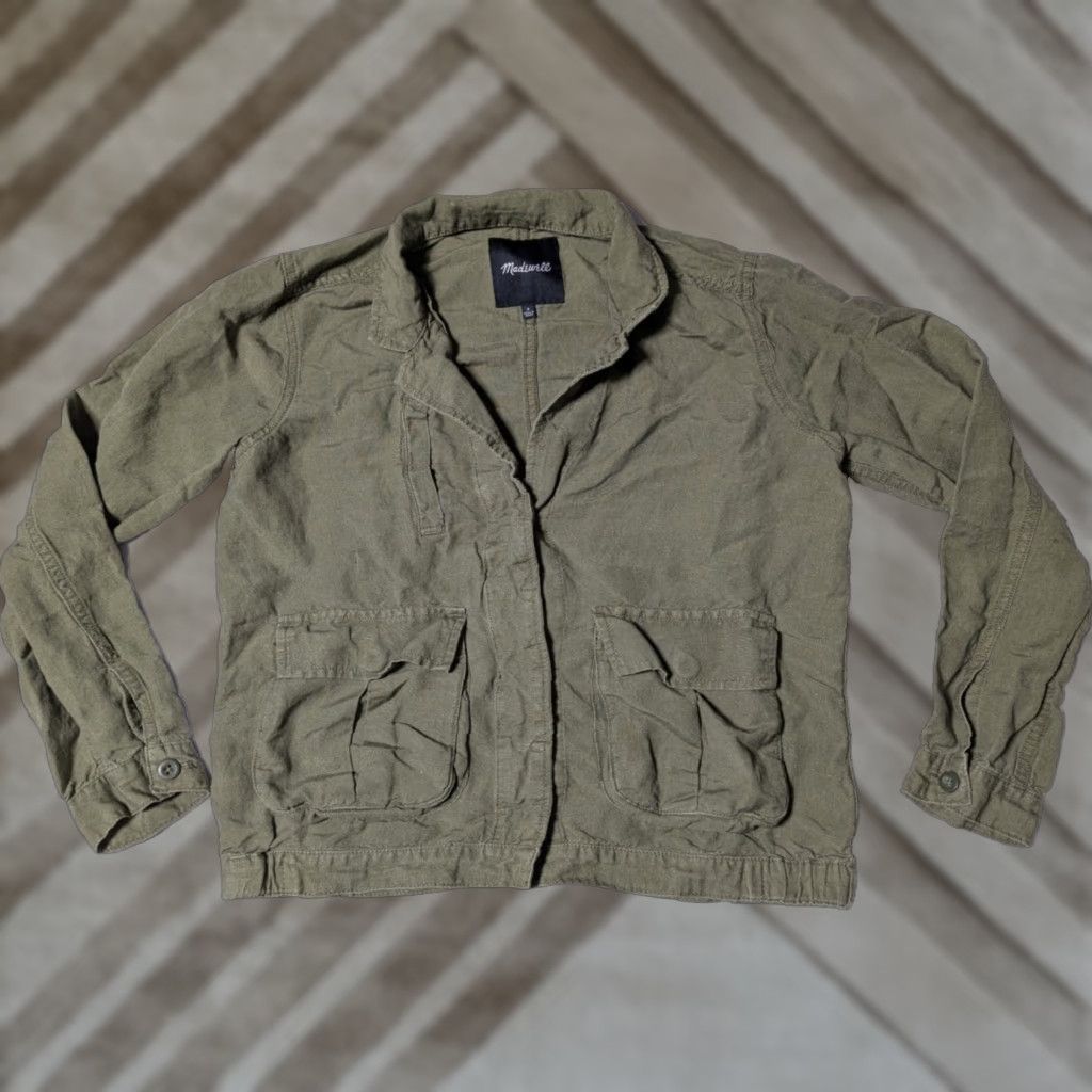 Madewell MADEWELL LEAGUE LINEN Blend Women Small Green Lightweight Cargo Jacket FO890 Size S / US 4 / IT 40 - 1 Thumbnail