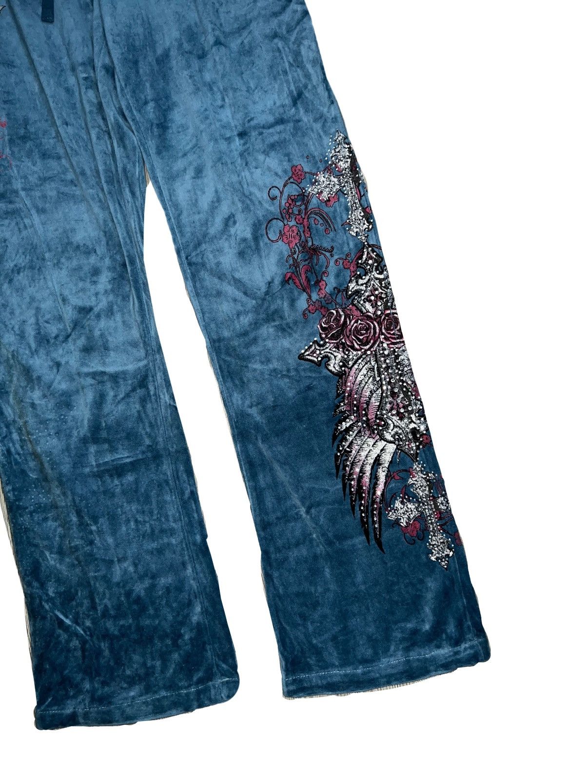 Ed Hardy Vintage Y2K cross and rose velvet pants 🥀➕ Size 26" / US 2 / IT 38 - 4 Thumbnail