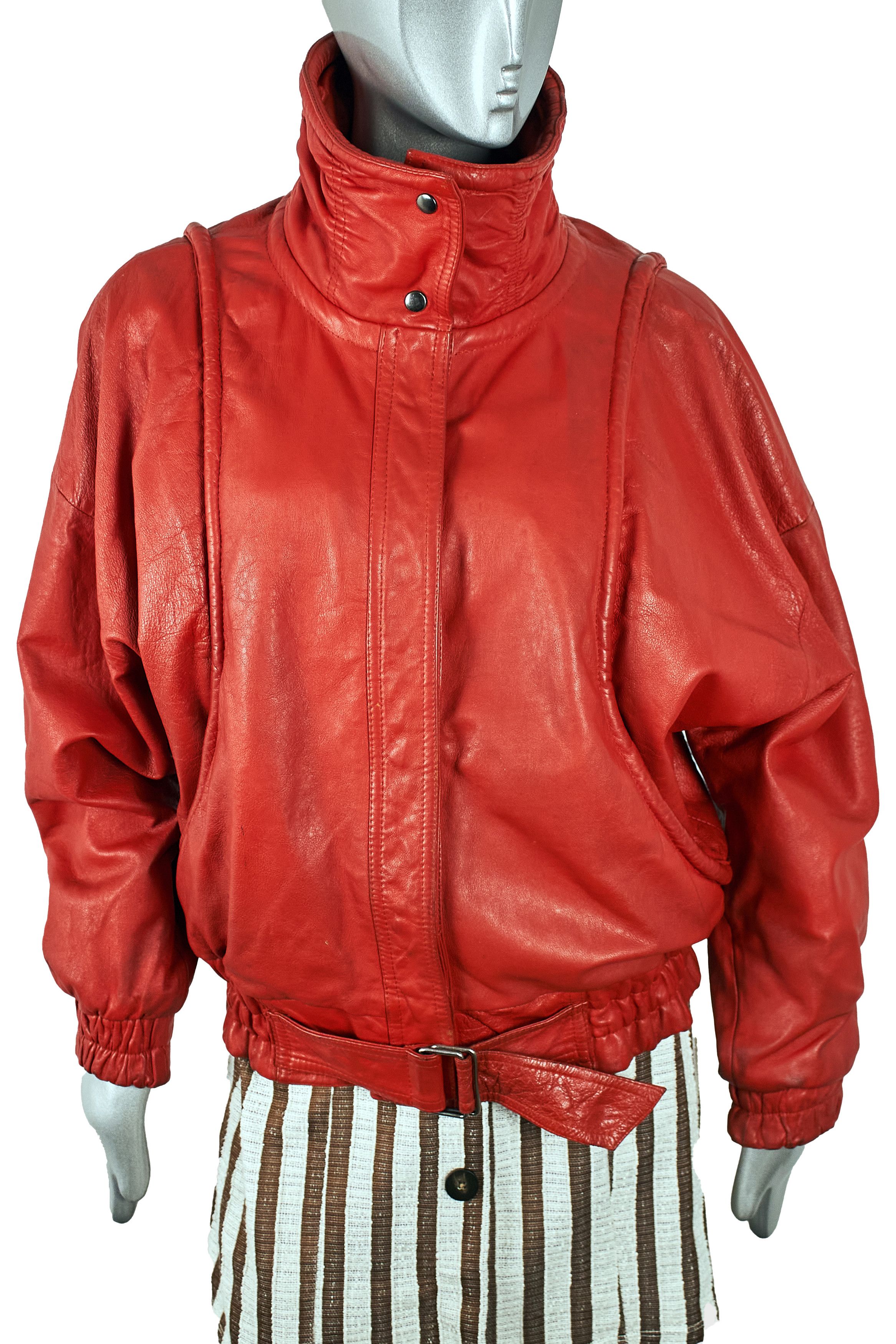 Vintage Authentic 80s Vintage Red Leather Oversized Bomber Jacket Size M / US 6-8 / IT 42-44 - 3 Thumbnail