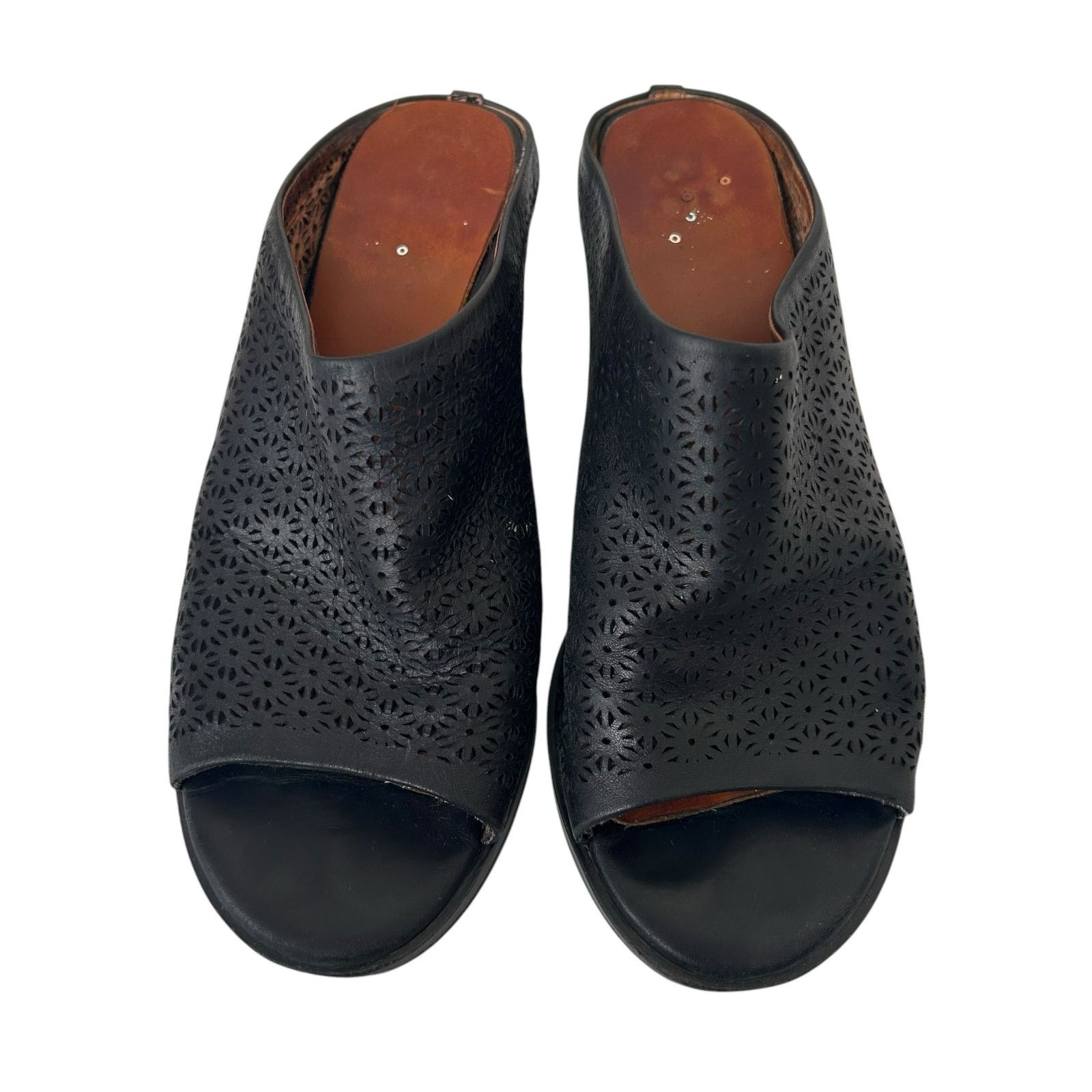 Gentle Souls Gentle Souls Black Leather Perforated Mules Heels Sz 8 Size US 8 / IT 38 - 2 Thumbnail