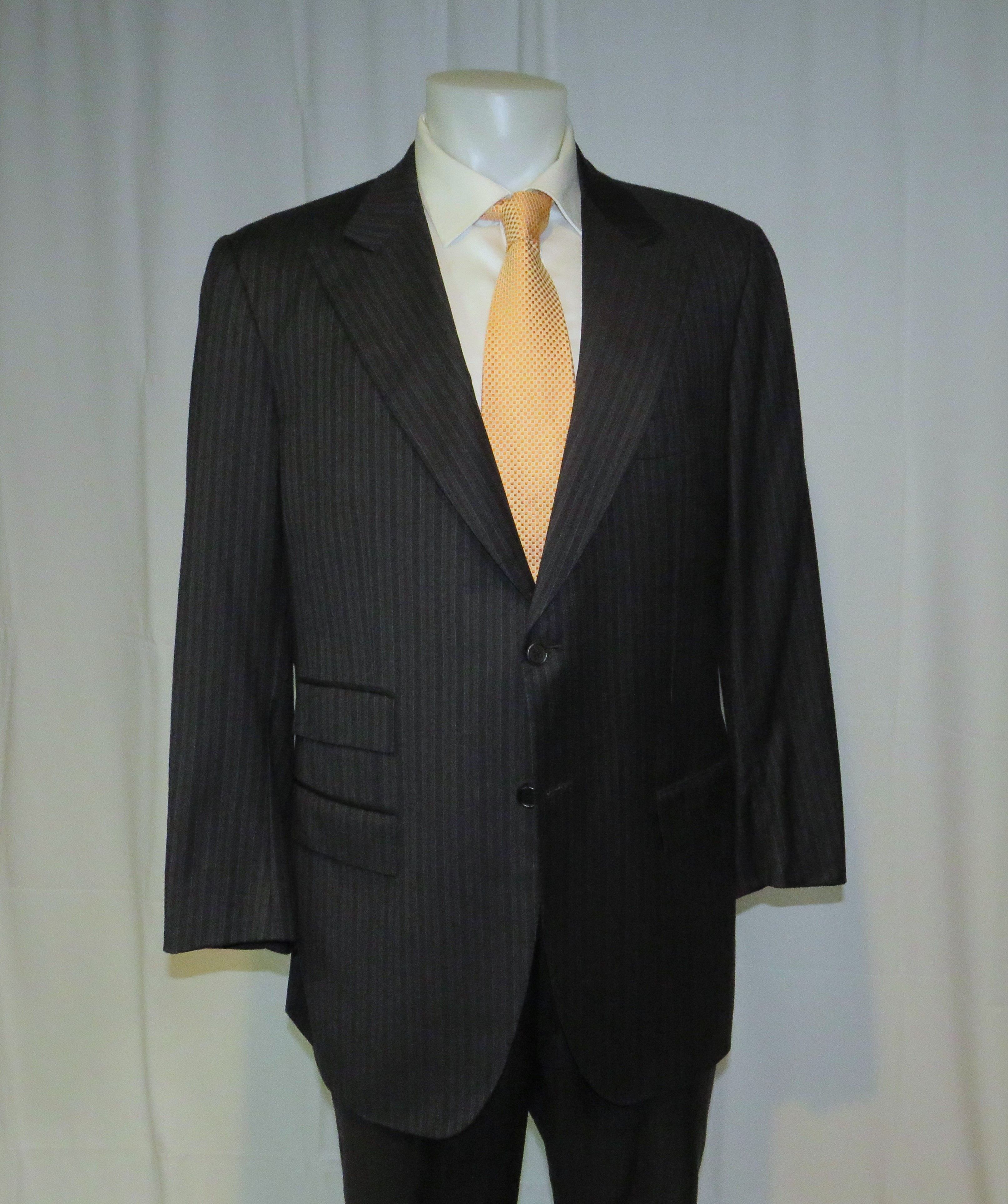 Bergdorf Goodman × Kiton Custom Made Super 200 Blue Striped Two Button Suit 43R Size 42R - 9 Thumbnail