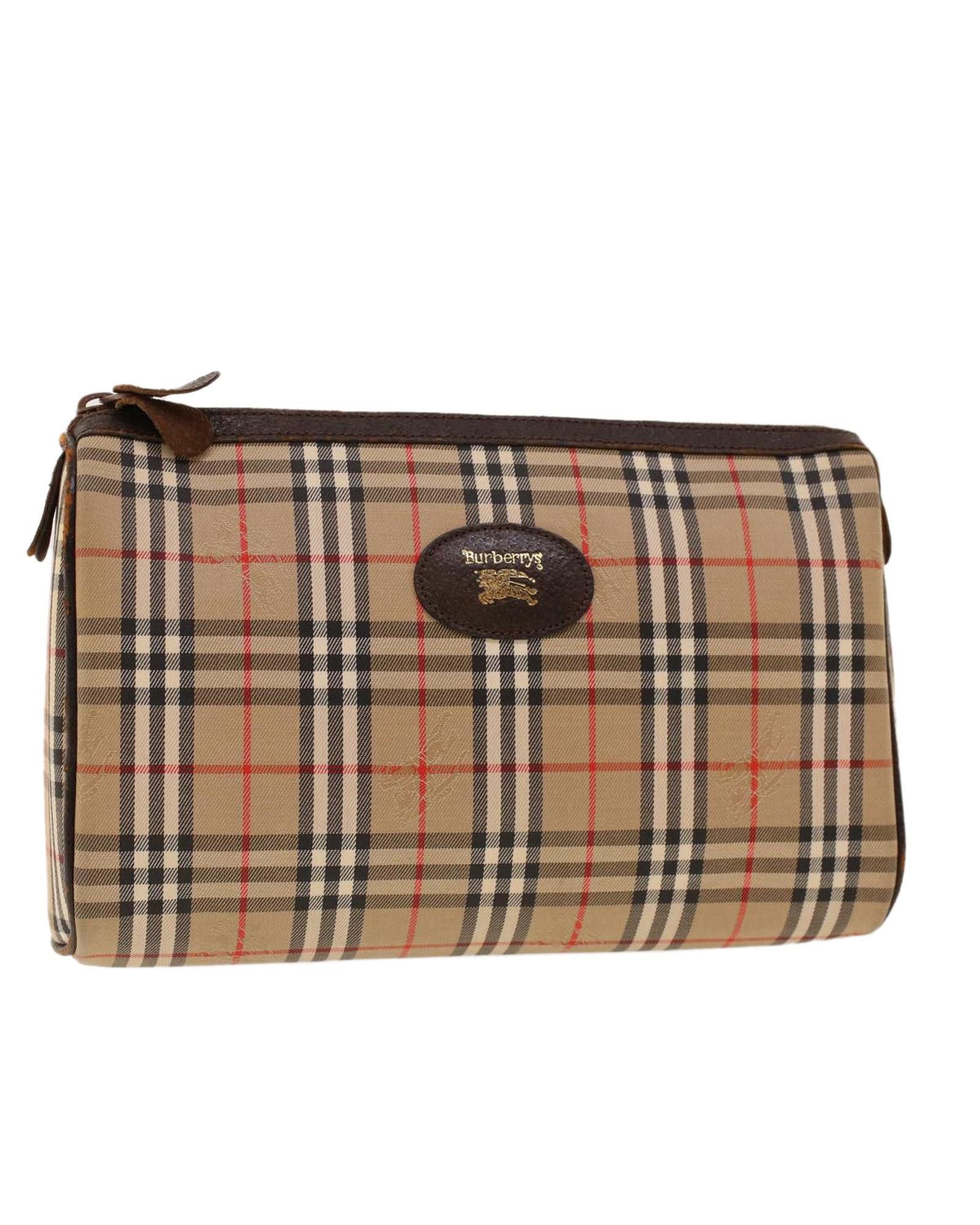 image of Burberry Beige Nylon Clutch Bag With Nova Check Design, Women's