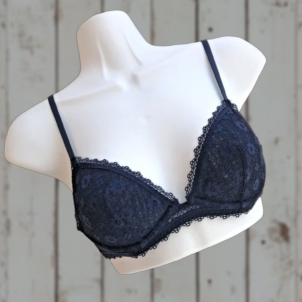 Victoria's Secret Victoria's Secret Bralette Bra XS Dark Blue Floral Lace Underwire NWT Womens Size ONE SIZE - 1 Thumbnail