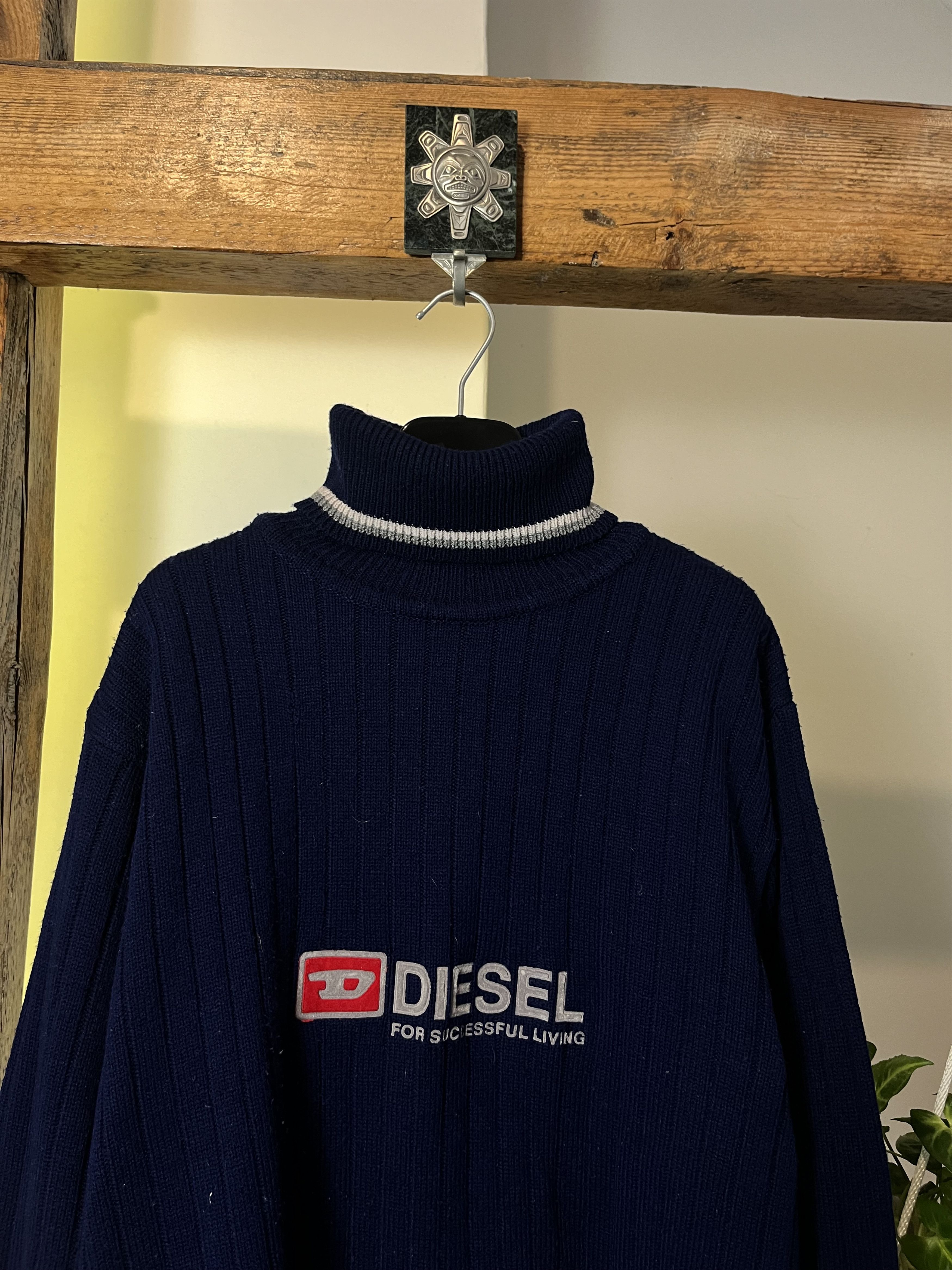 Diesel × Vintage Vintage 90s Diesel Turtleneck Knitwear Big Logo Size US XL / EU 56 / 4 - 3 Thumbnail