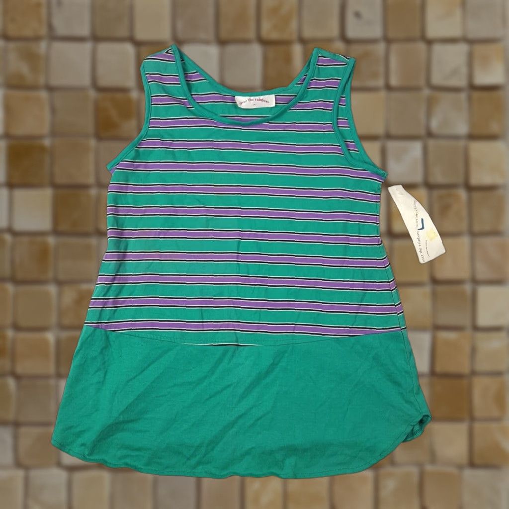 Vintage VINTAGE Over the Rainbow Womens Petite Sleeveless Tank T Shirt Top 80s Striped Crew Neck Cotton Summer Casual Size S / US 4 / IT 40 - 1 Thumbnail