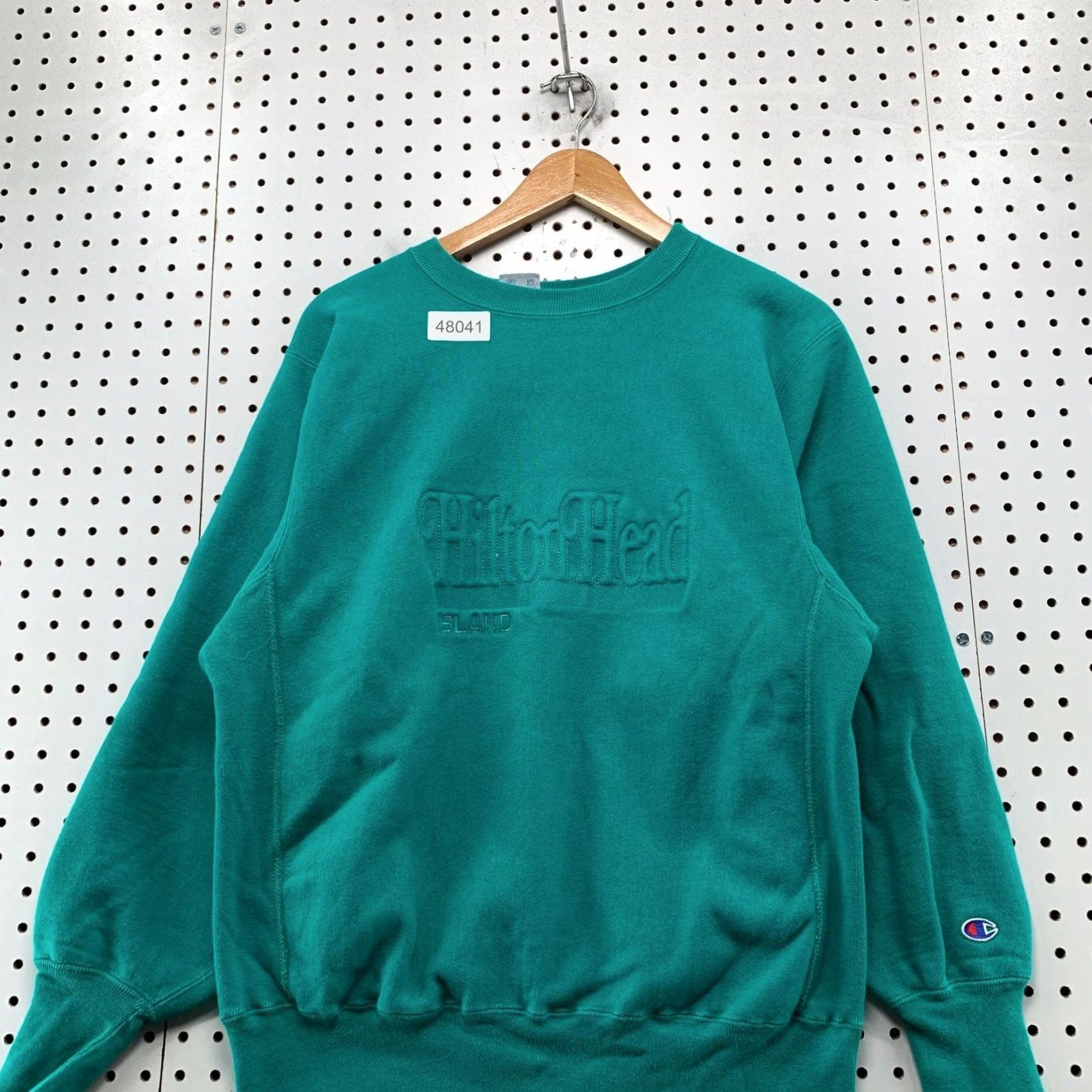 Champion VINTAGE Champion Reverse Weave Sweatshirt Mens L Teal USA 90s Heavyweight Pullover Crew Neck Long Sleeve Cotton Blue (Shirt) Size US L / EU 52-54 / 3 - 4 Thumbnail