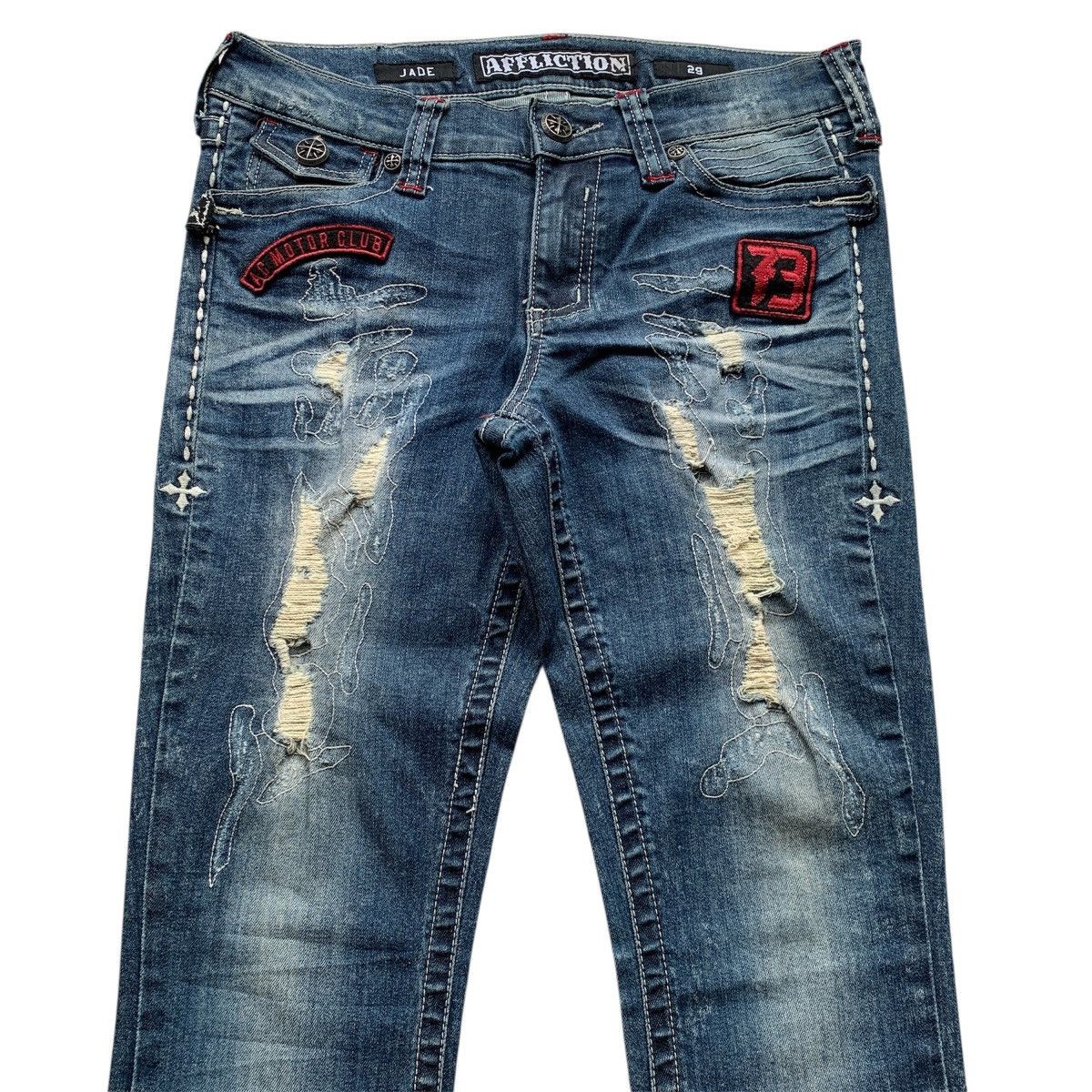 Le Grande Bleu (L.G.B.) Distressed Affliction Flared Jeans LGB Ifsix GOA Style Size US 29 - 3 Thumbnail