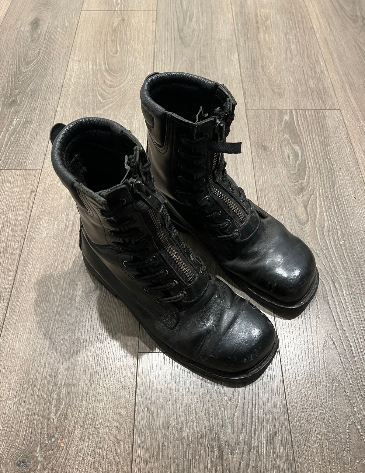 Pre-owned Military X Vintage Square Toe Industrial Zipper Boots In Black